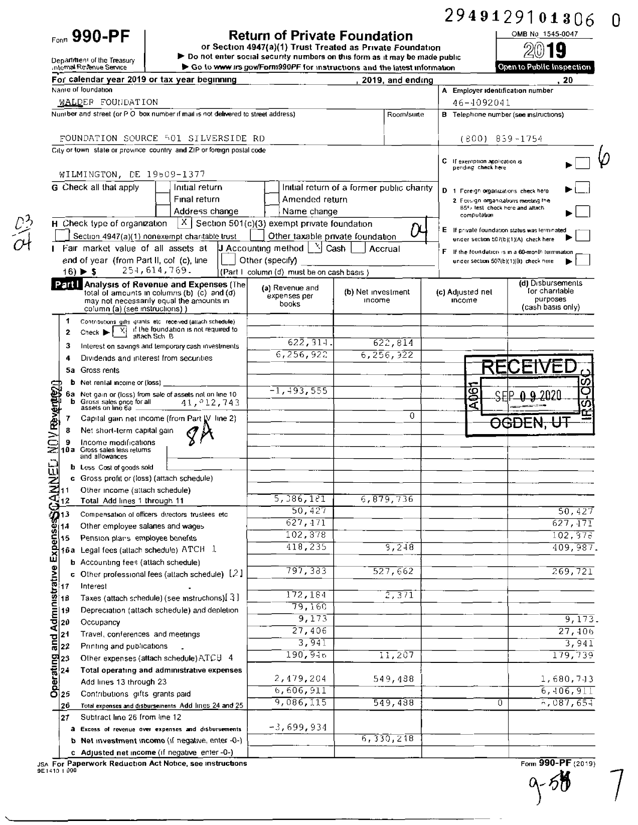 Image of first page of 2019 Form 990PF for Walder Foundation