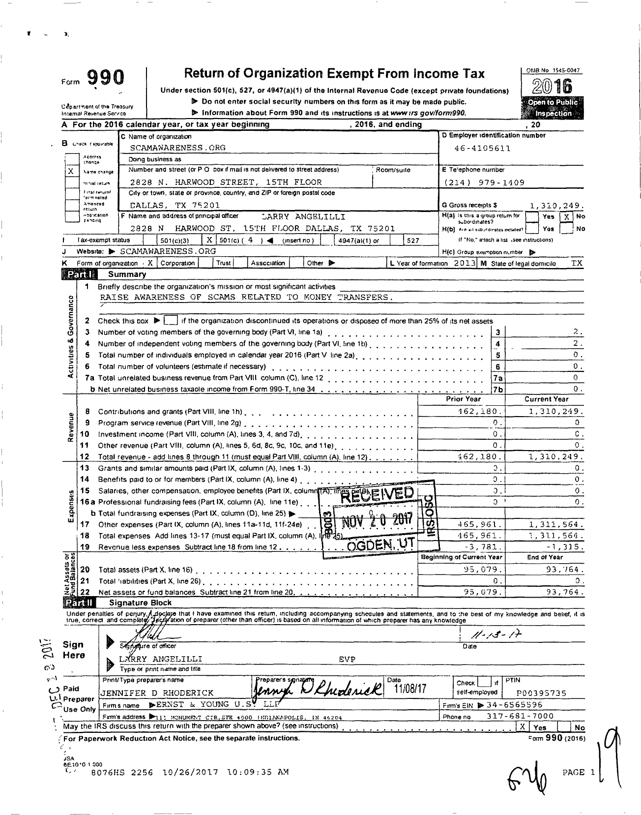 Image of first page of 2016 Form 990O for Scamawarenessorg