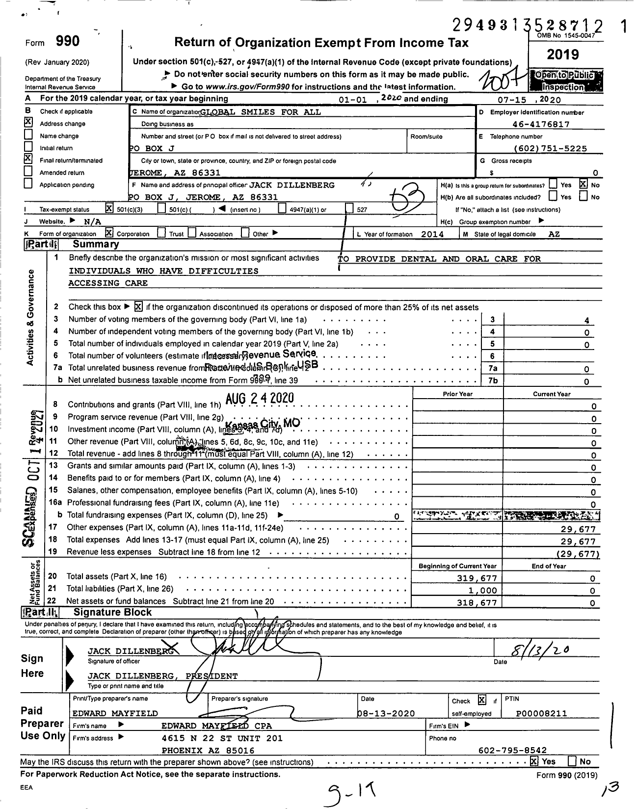 Image of first page of 2019 Form 990 for Global Smiles for All