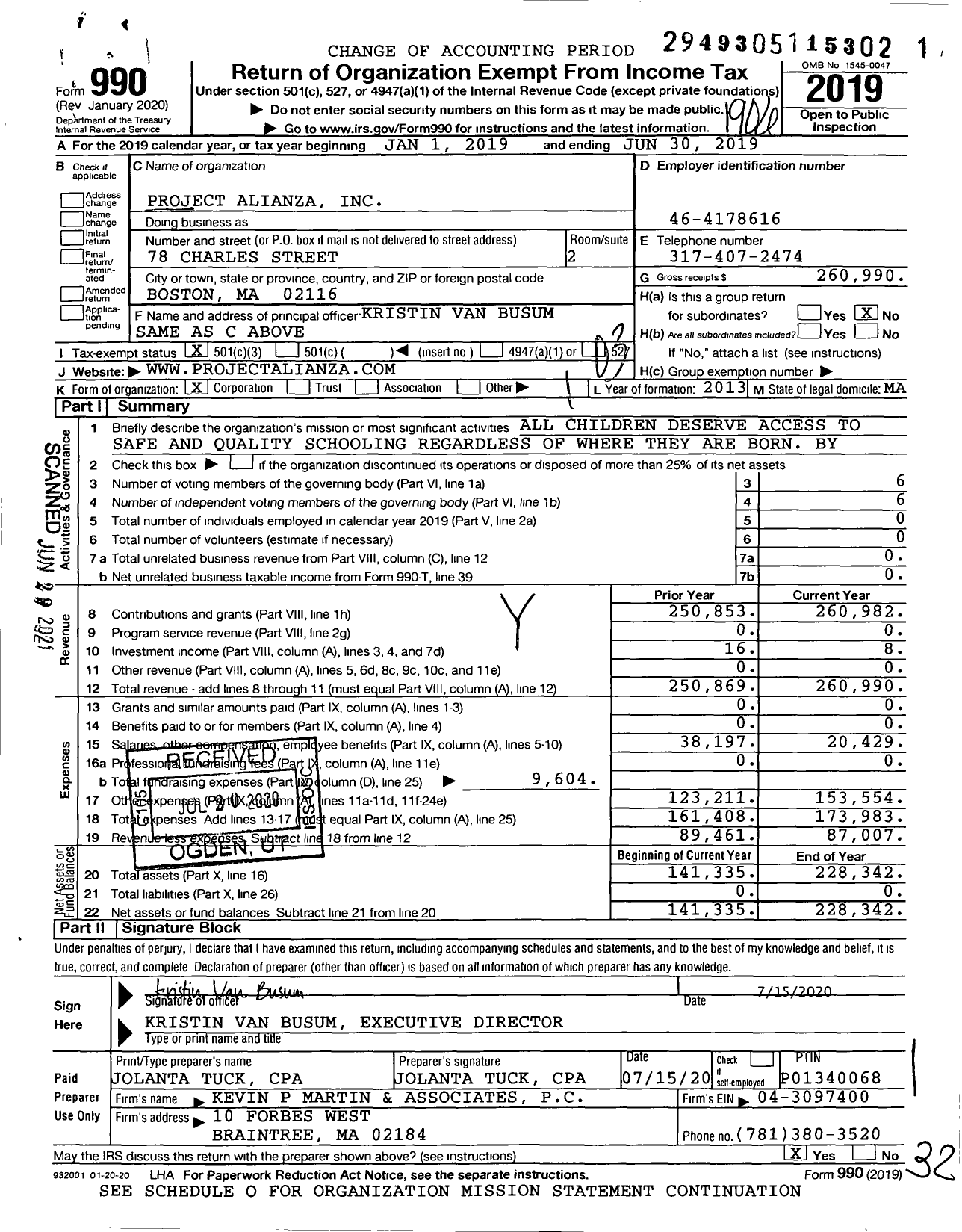 Image of first page of 2018 Form 990 for Project Alianza