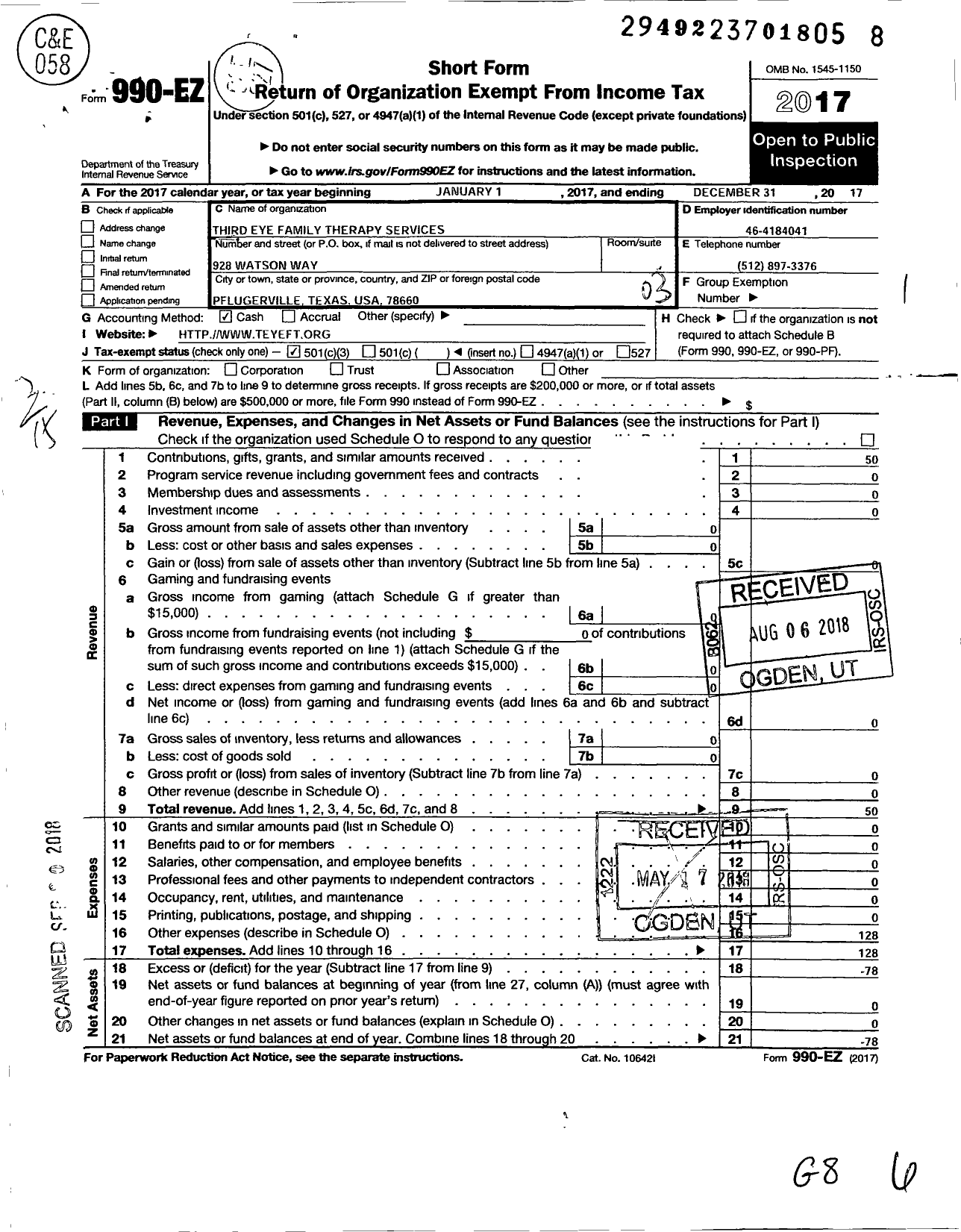 Image of first page of 2017 Form 990EZ for Transcendent Parenting Project