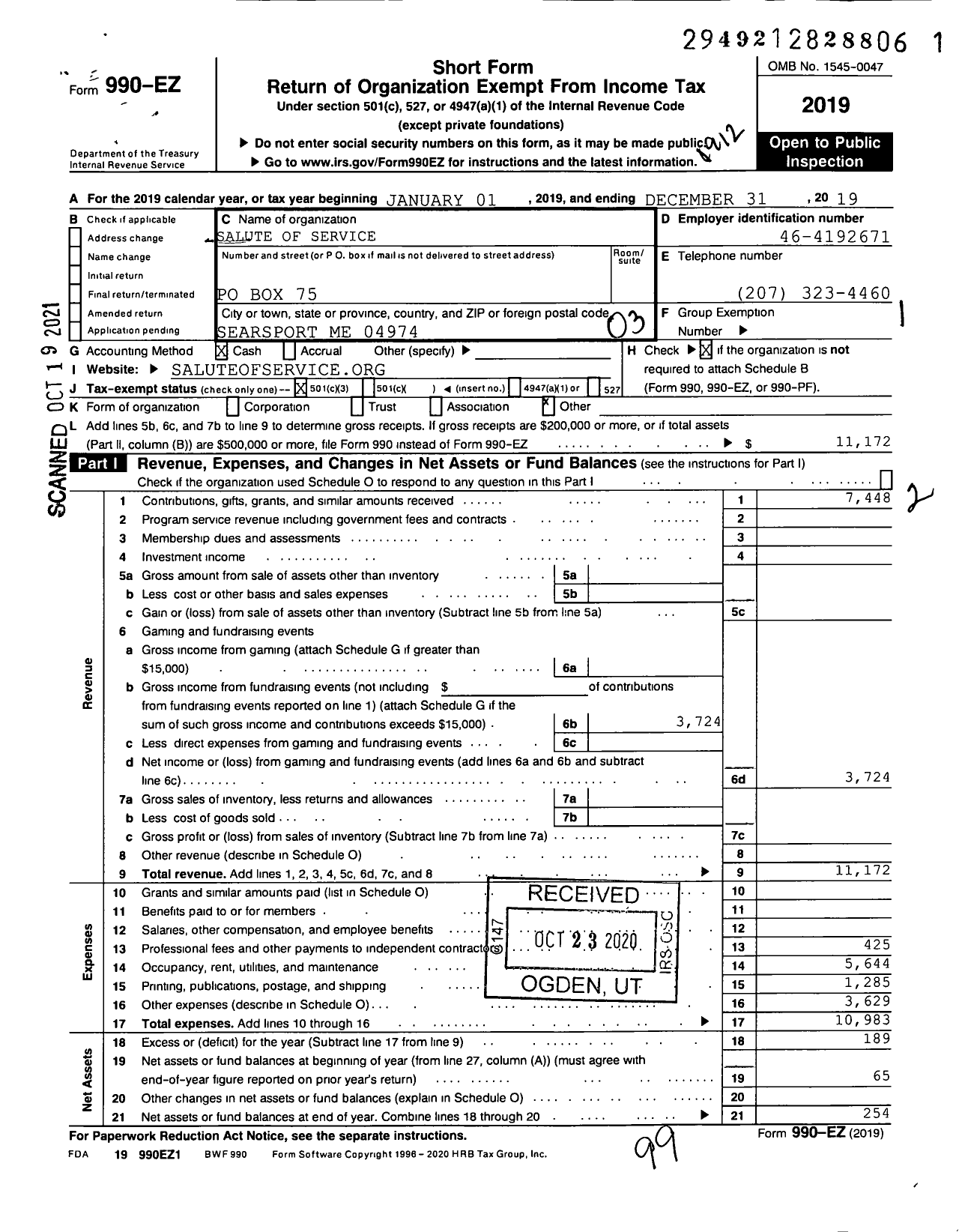 Image of first page of 2019 Form 990EZ for Salute of Service