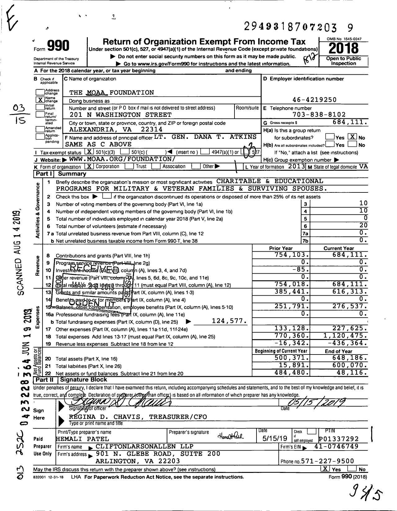 Image of first page of 2018 Form 990 for The Moaa Foundation