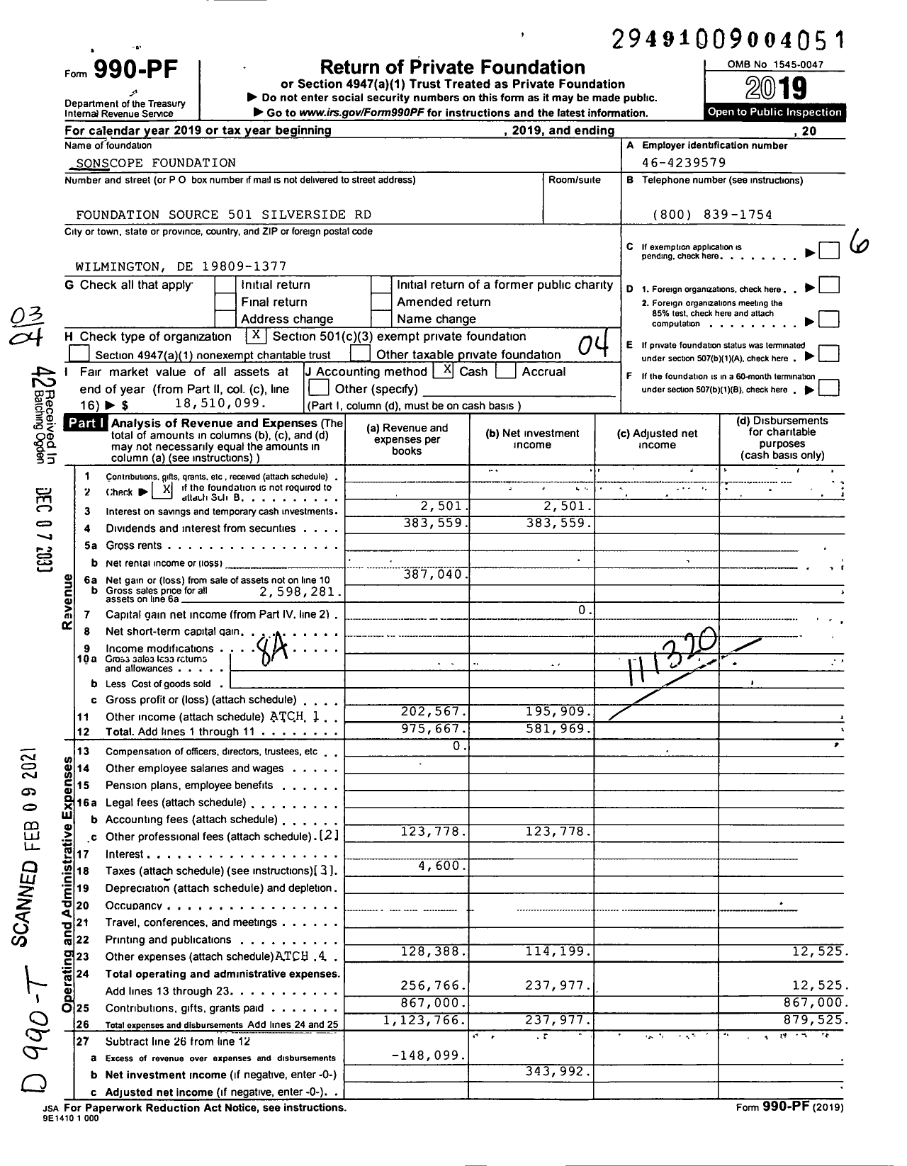 Image of first page of 2019 Form 990PF for The Dunn Foundation