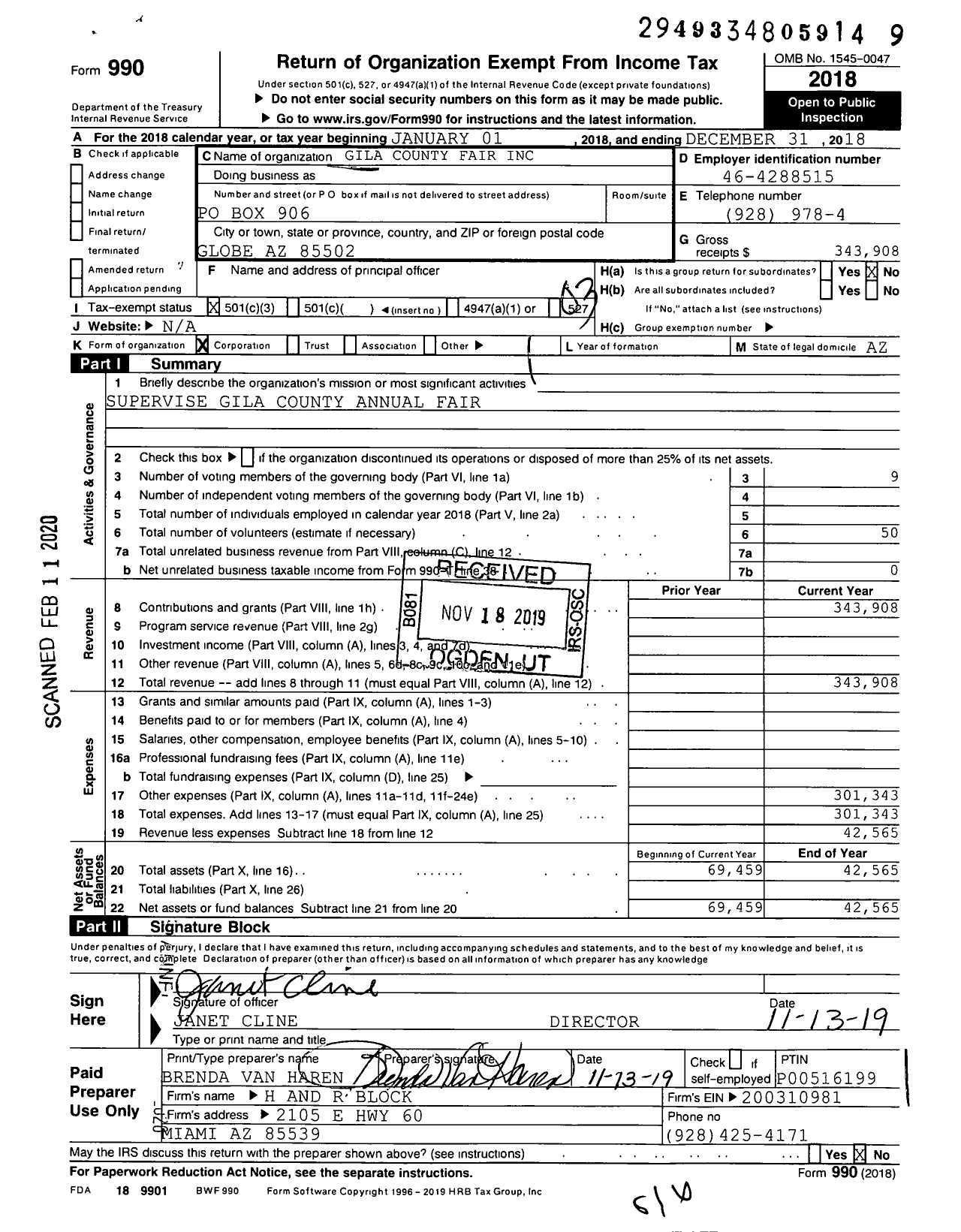 Image of first page of 2018 Form 990 for Gila County Fair