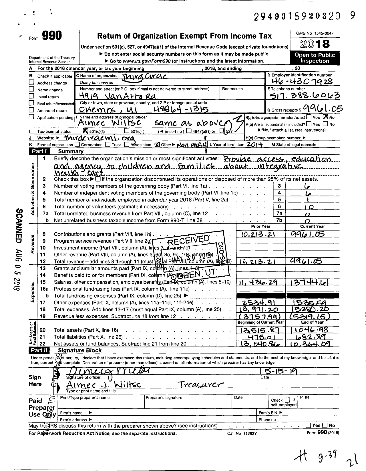 Image of first page of 2018 Form 990 for Third Circle