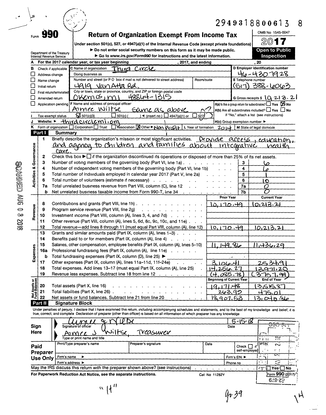 Image of first page of 2017 Form 990 for Third Circle