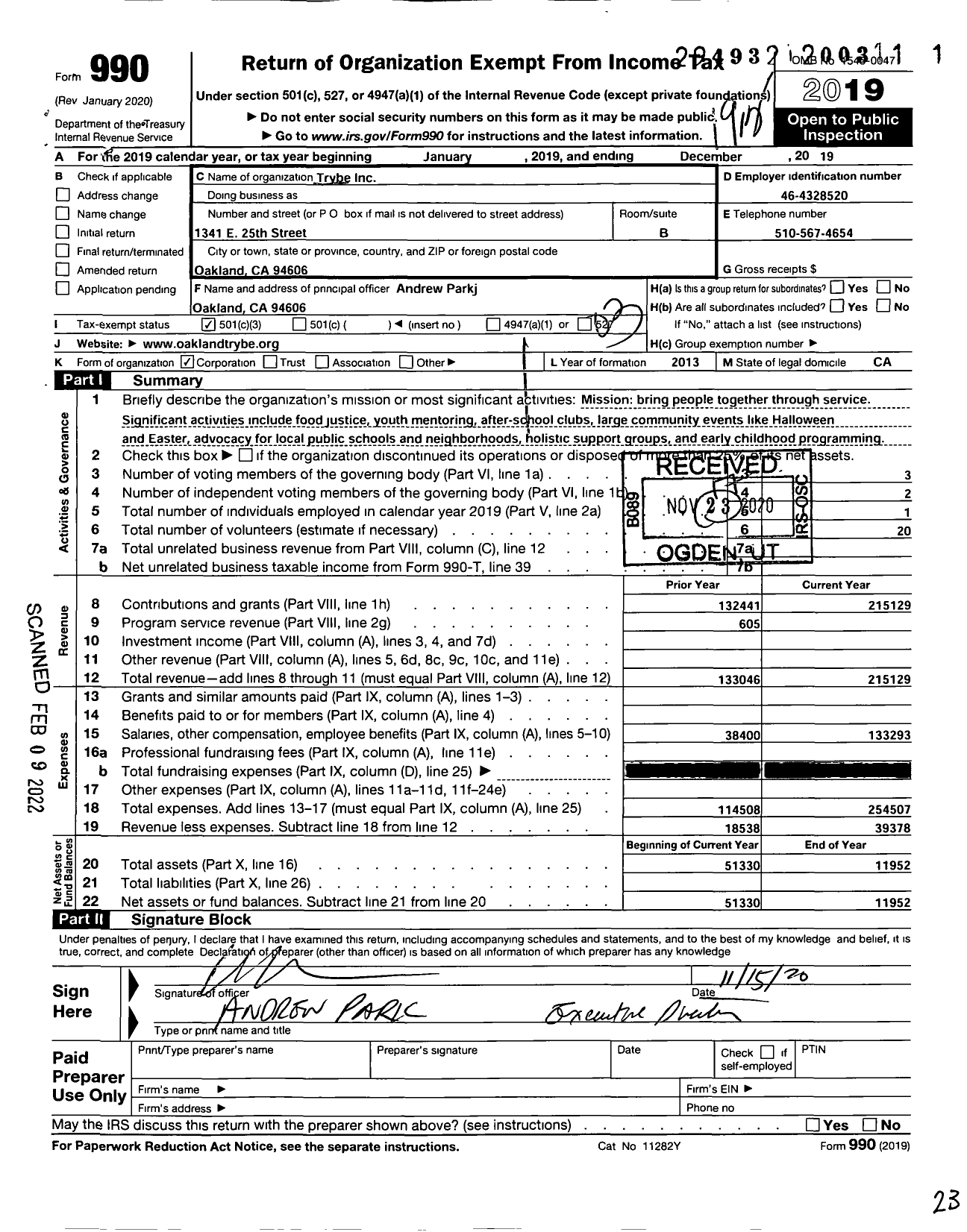 Image of first page of 2019 Form 990 for Trybe