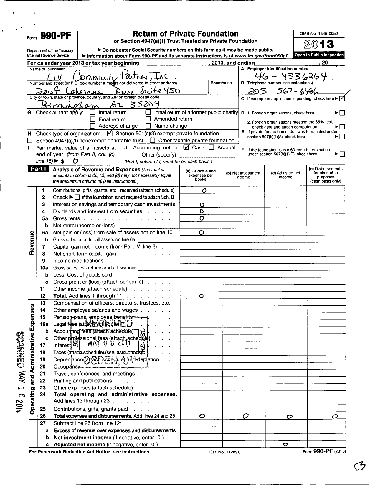 Image of first page of 2013 Form 990PF for Liv Community Partners