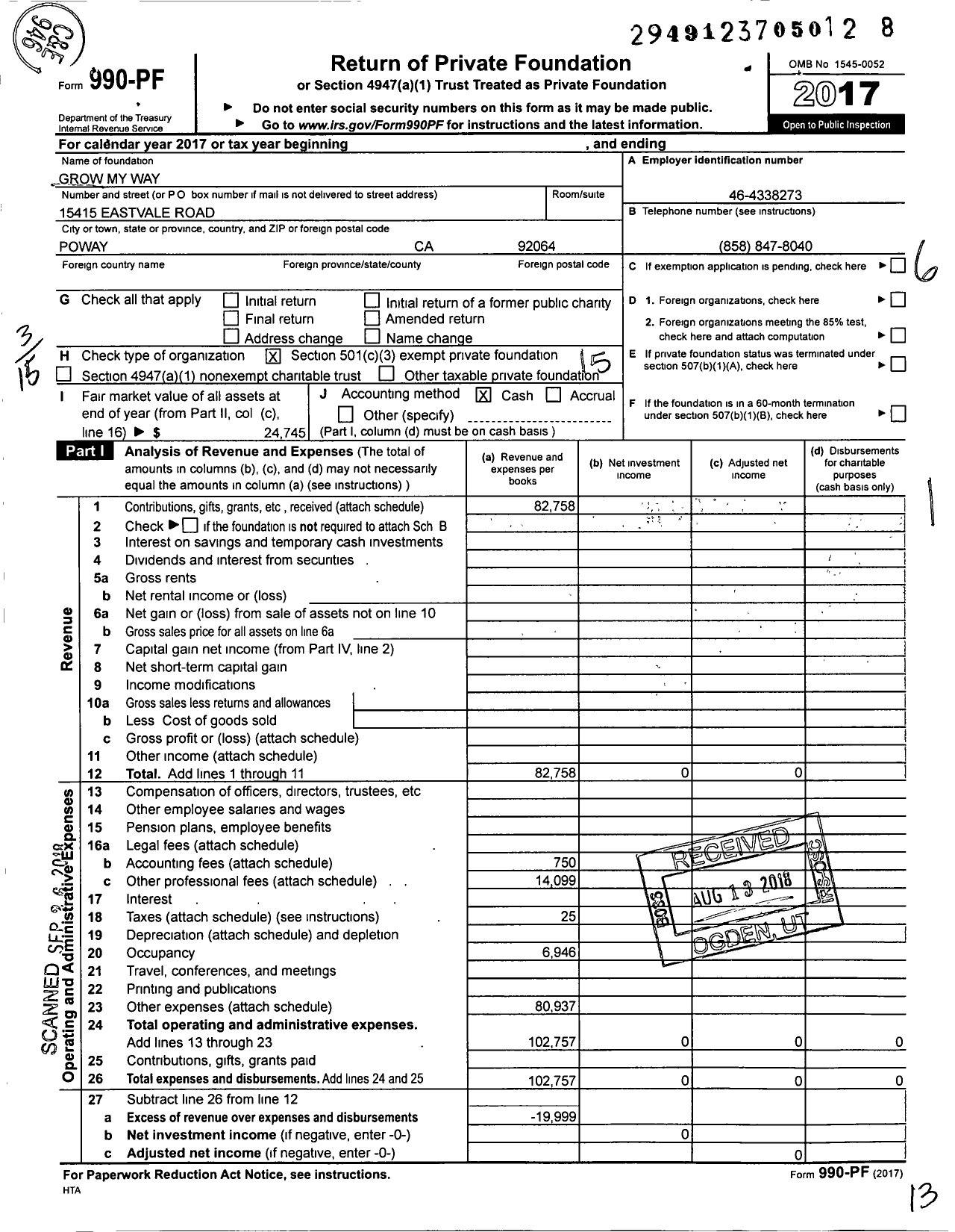 Image of first page of 2017 Form 990PF for Grow My Way