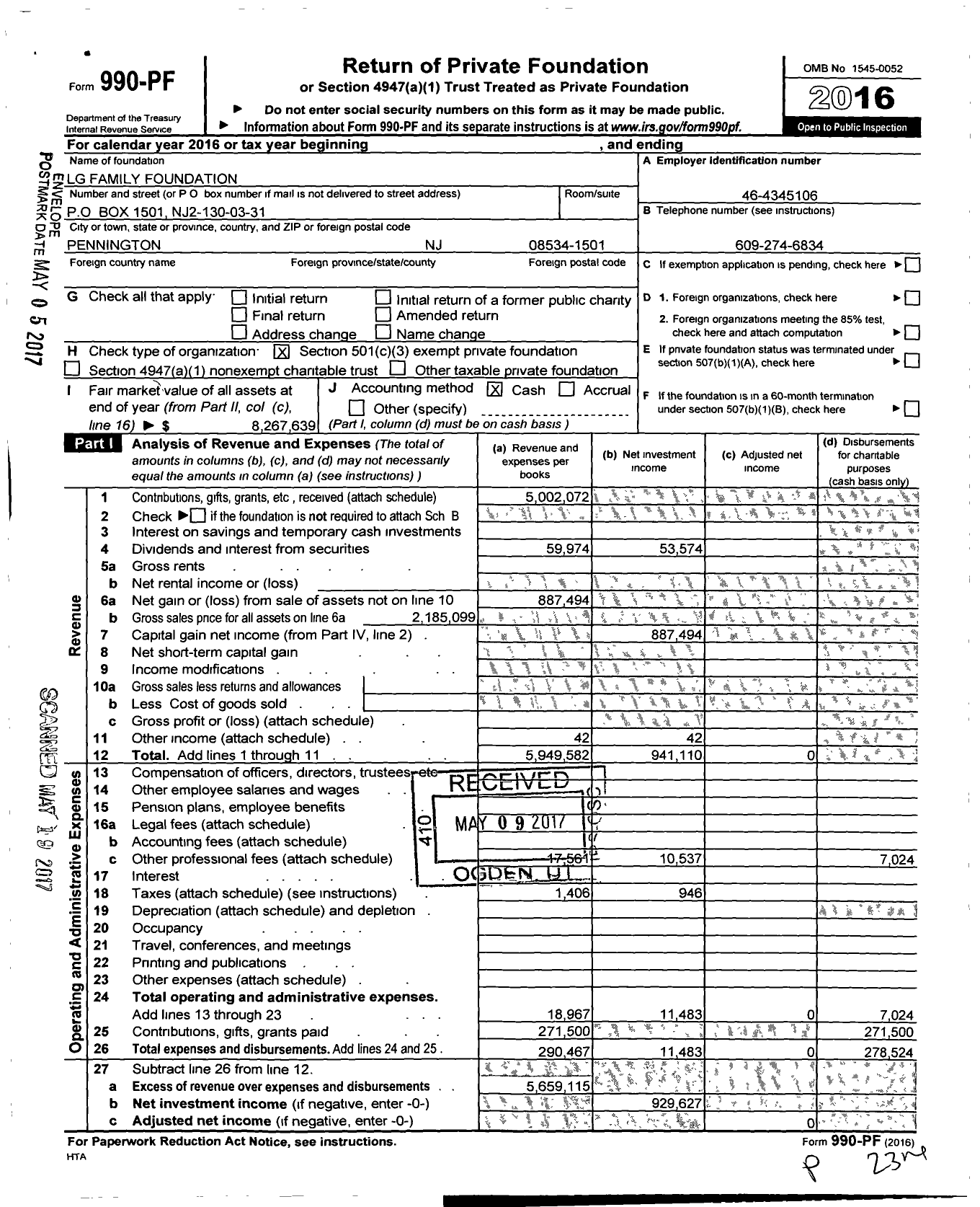 Image of first page of 2016 Form 990PF for Guffey Family Foundation