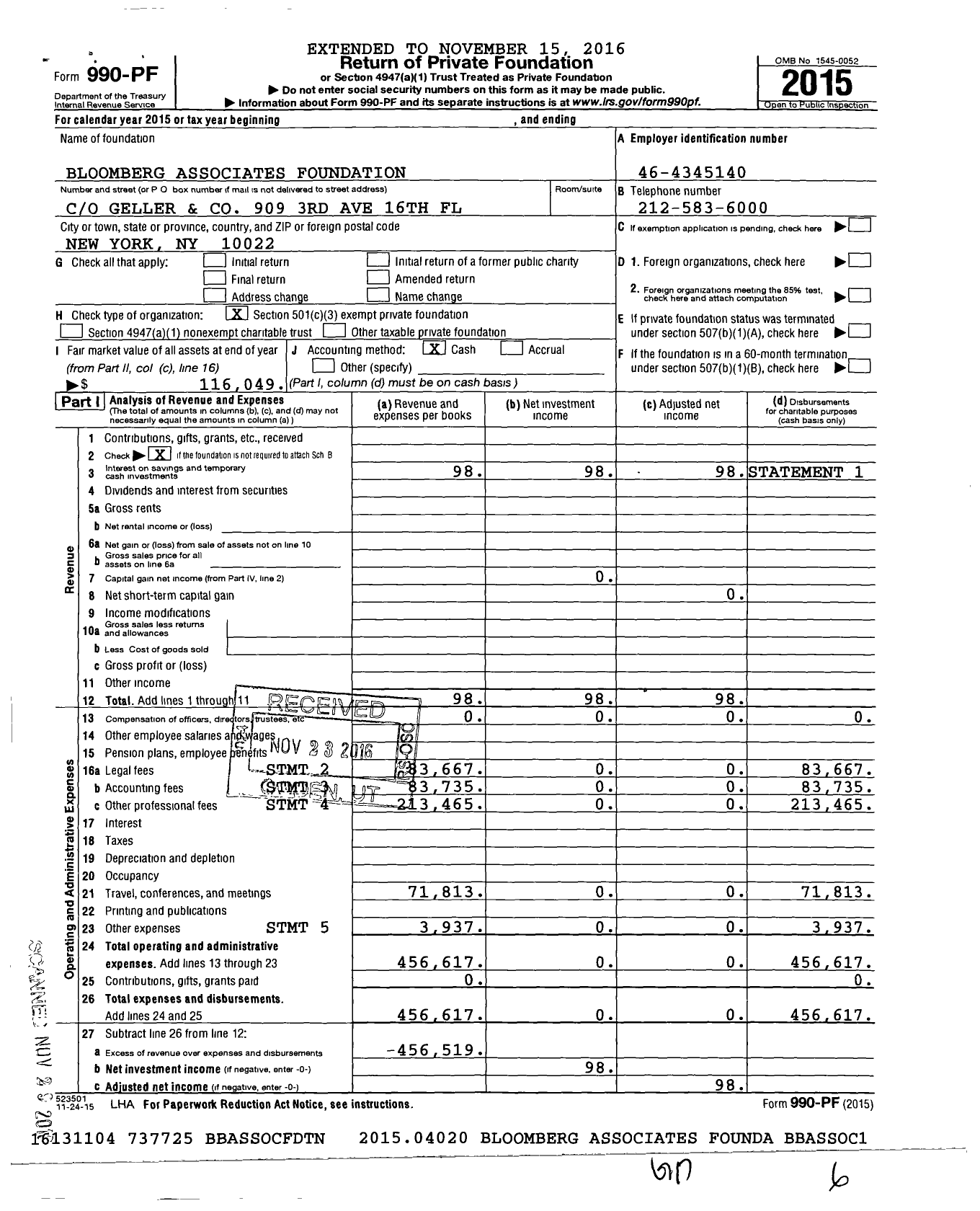 Image of first page of 2015 Form 990PF for Bloomberg Associates Foundation