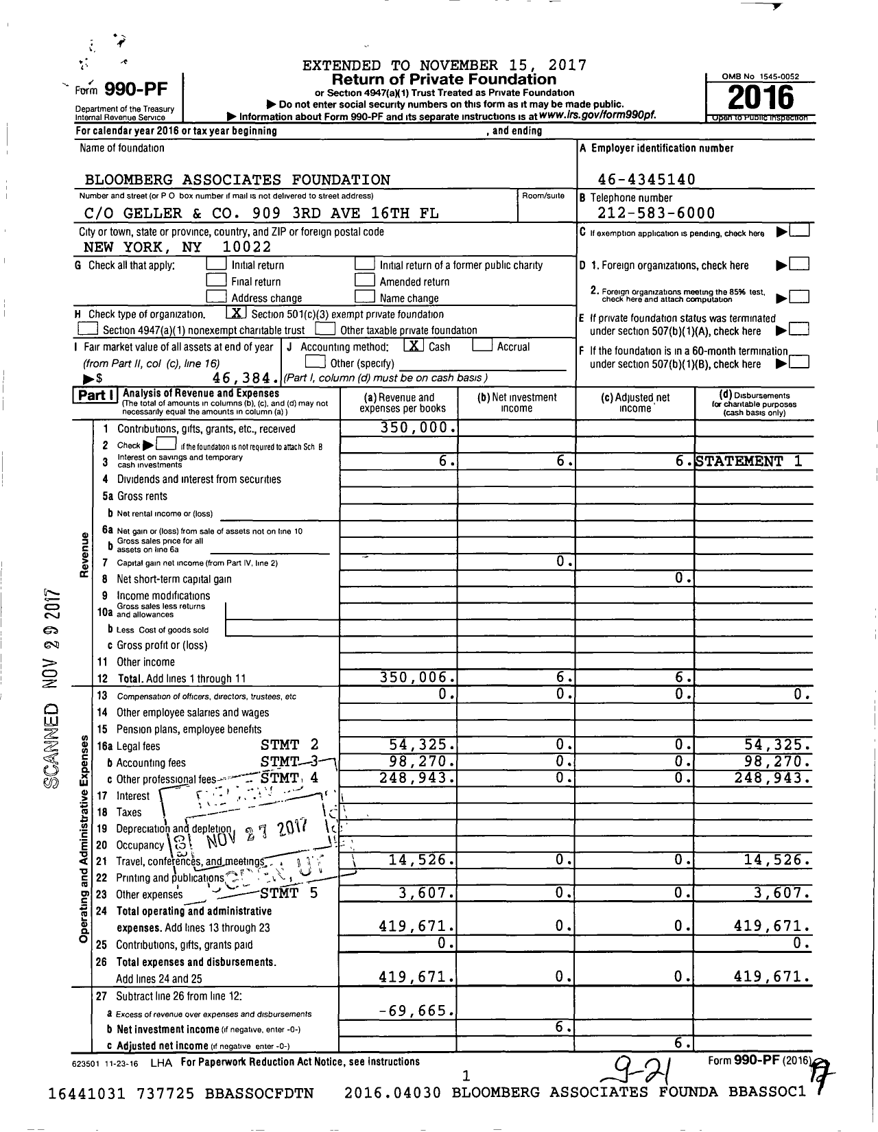 Image of first page of 2016 Form 990PF for Bloomberg Associates Foundation