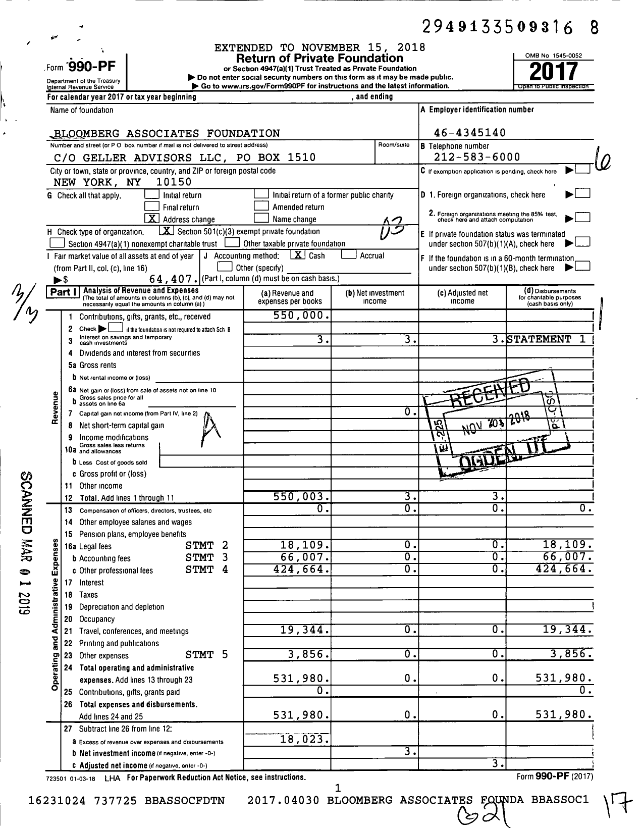 Image of first page of 2017 Form 990PF for Bloomberg Associates Foundation