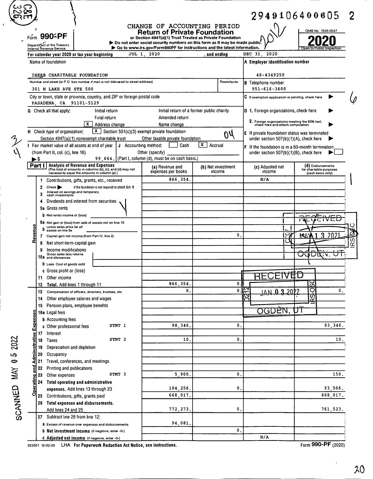 Image of first page of 2020 Form 990PF for IHERB Charitable Foundation