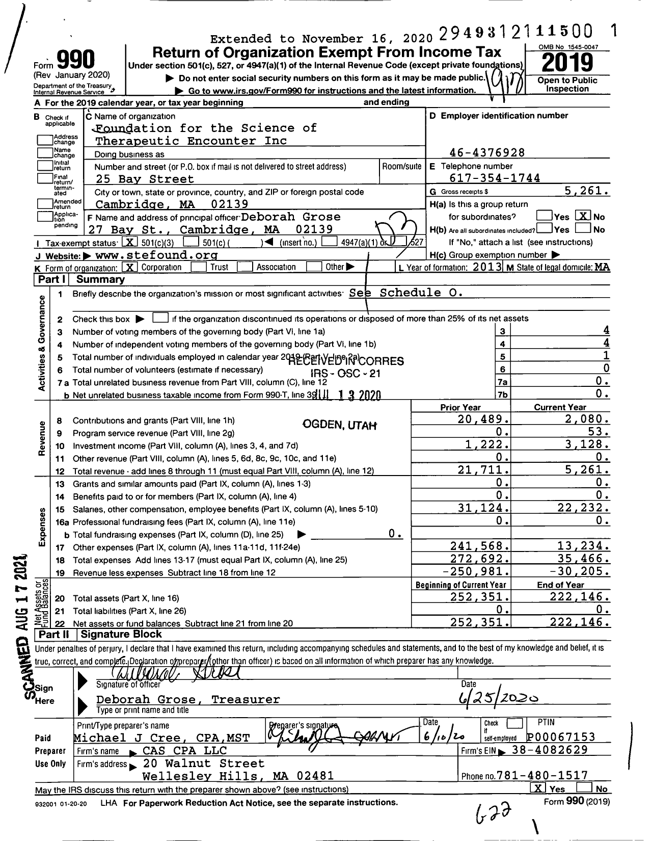 Image of first page of 2019 Form 990 for Foundation for the Science of Therapeutic Encounter