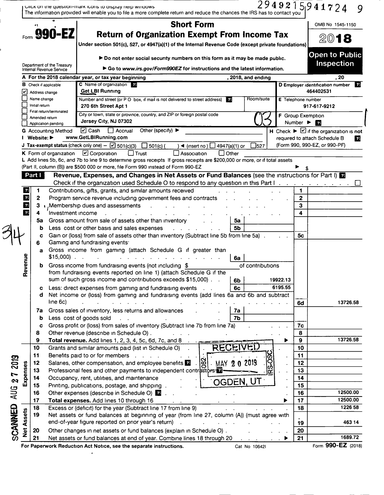 Image of first page of 2018 Form 990EZ for Get LBI Running