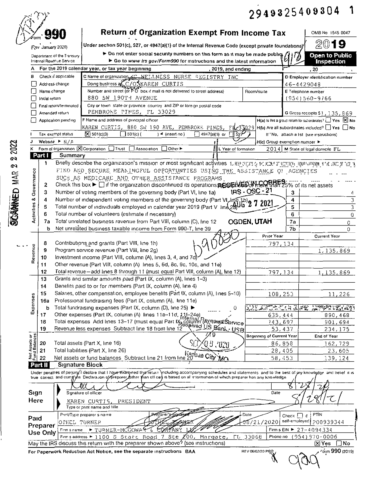 Image of first page of 2019 Form 990 for KC Wellness Nurse Registry