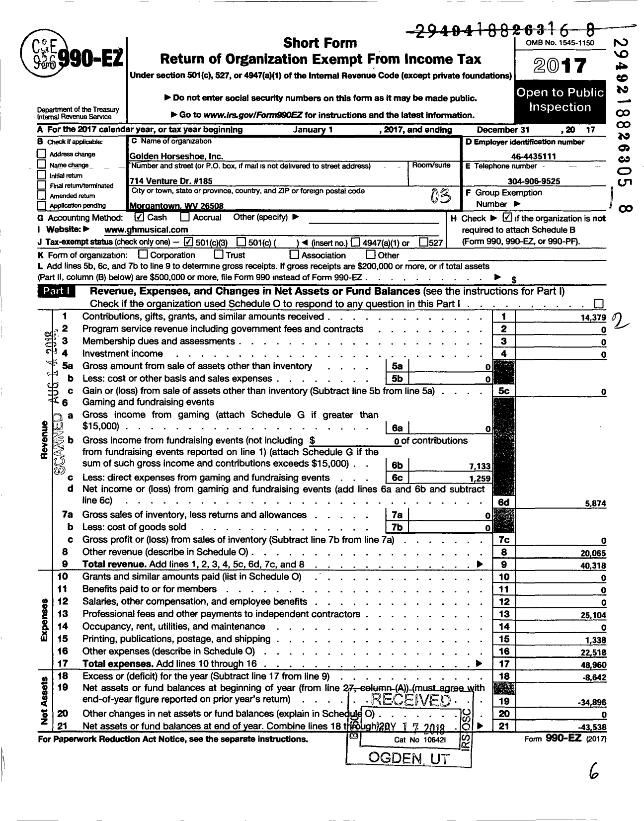 Image of first page of 2017 Form 990EZ for Golden Horseshoe