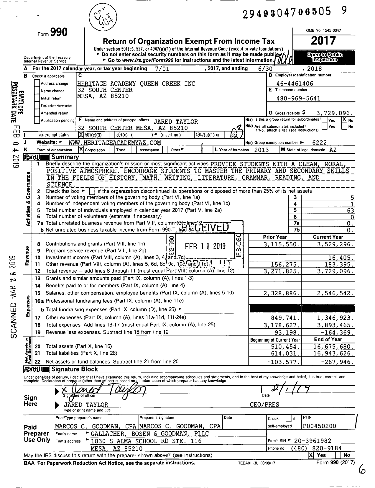 Image of first page of 2017 Form 990 for Heritage Academy Gateway