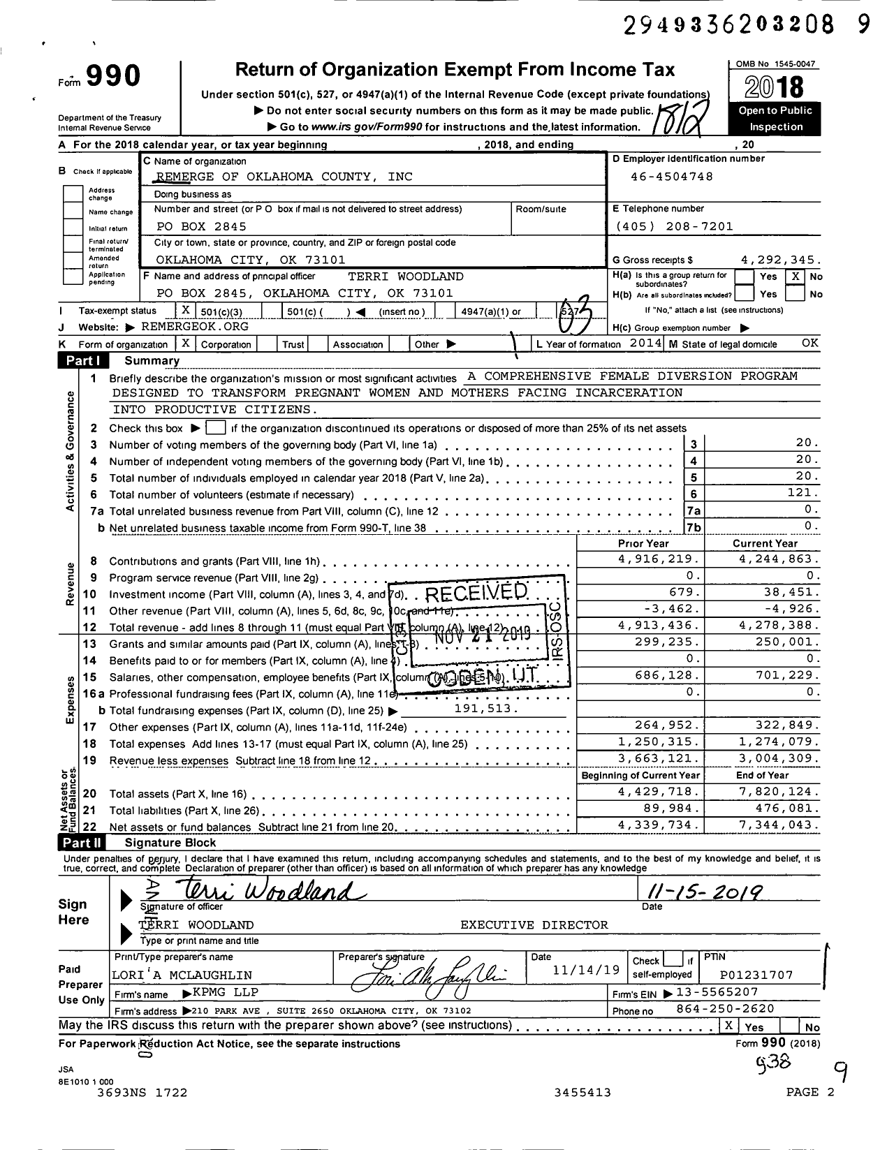 Image of first page of 2018 Form 990 for ReMerge of Oklahoma County