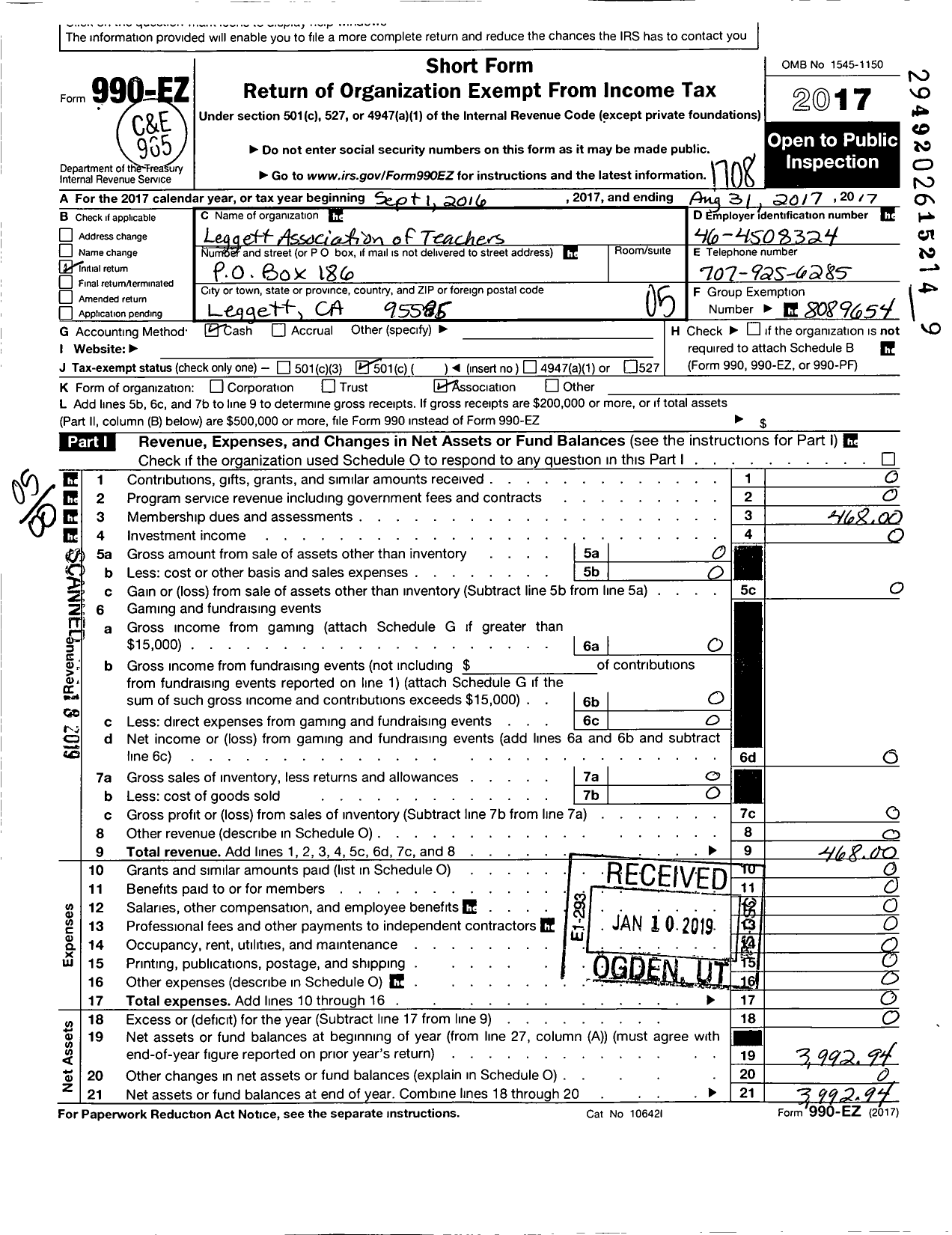 Image of first page of 2016 Form 990EO for California Teachers Association - Leggett Assoc of TCHRS