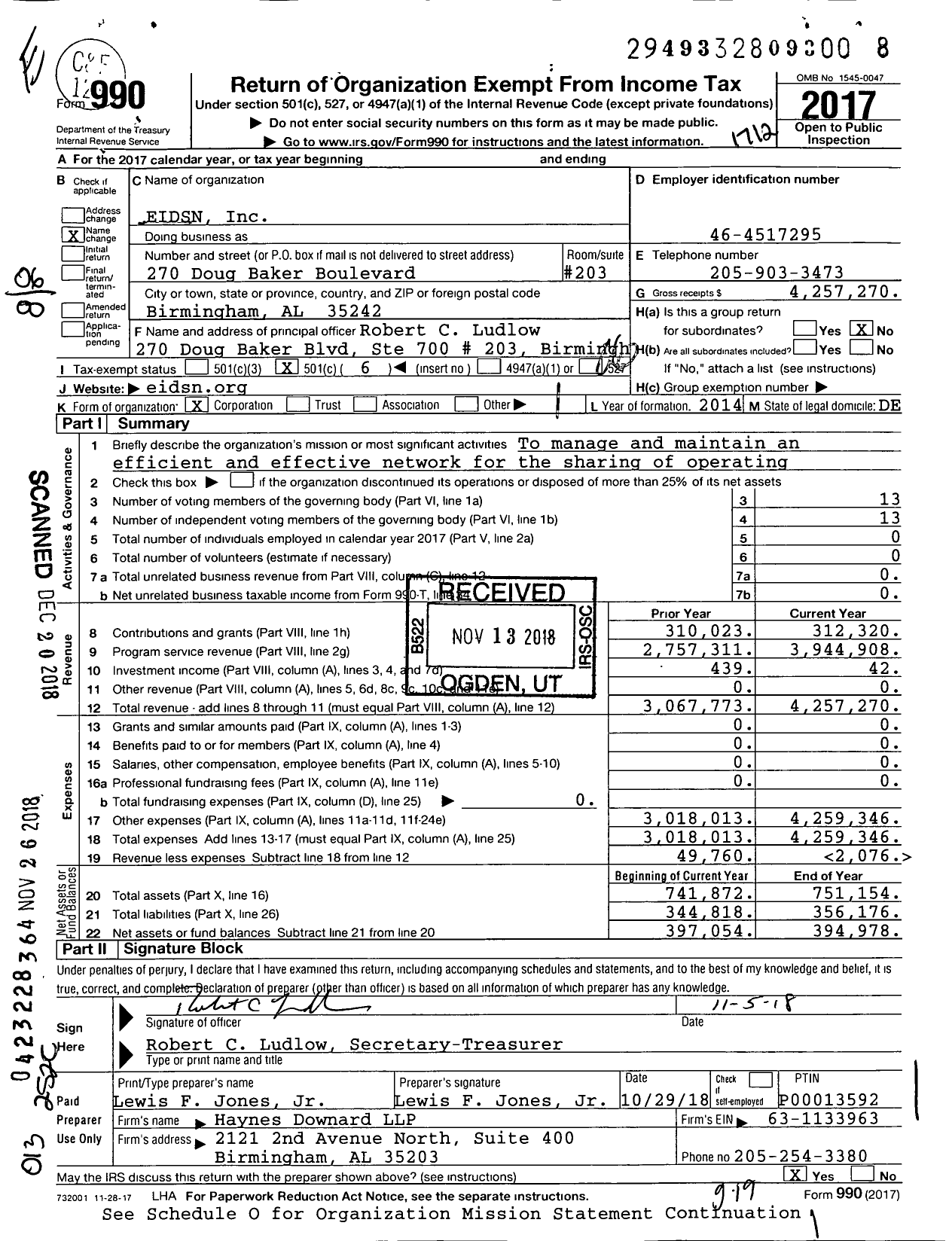 Image of first page of 2017 Form 990O for Eastern Interconnect Data Sharing Network (EIDSN)