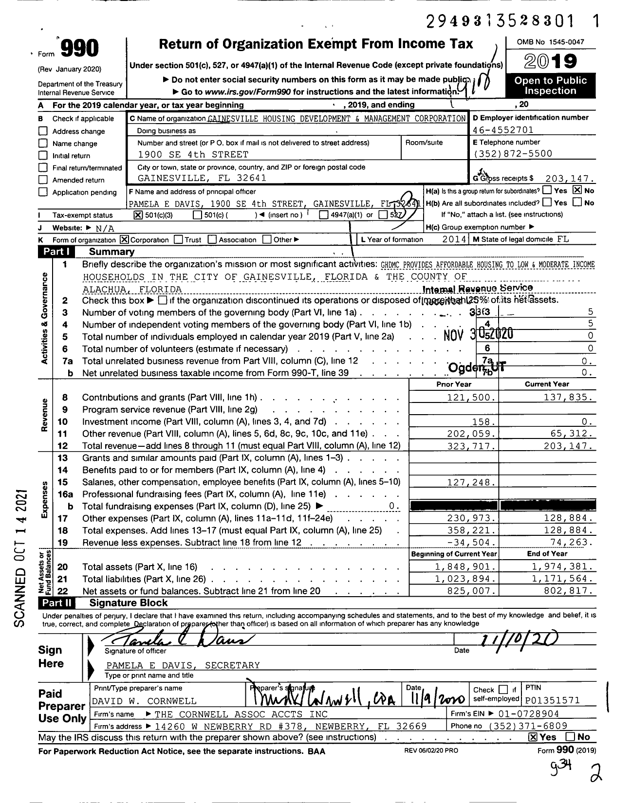 Image of first page of 2019 Form 990 for Gainesville Housing Development and Management Corporation