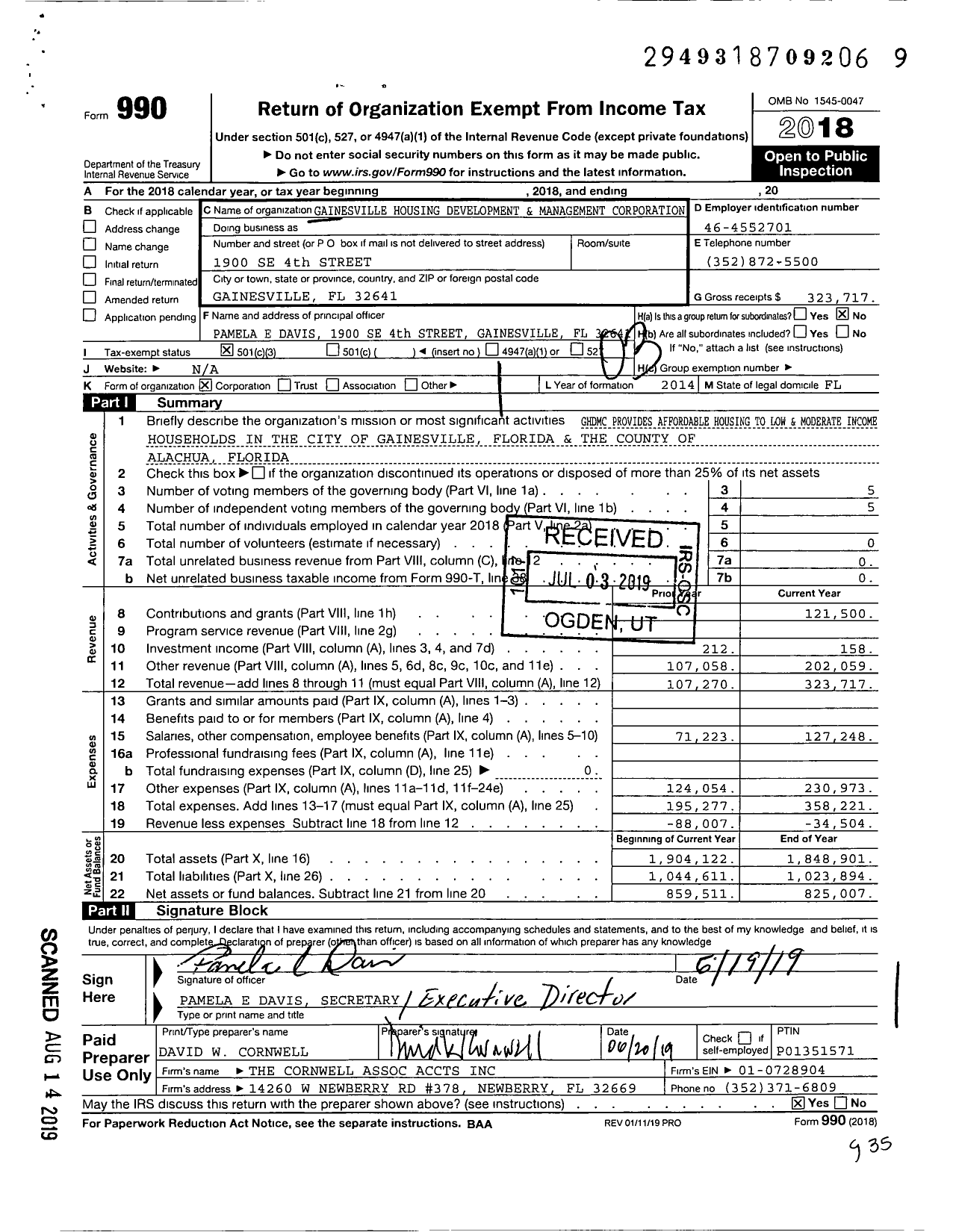 Image of first page of 2018 Form 990 for Gainesville Housing Development and Management Corporation