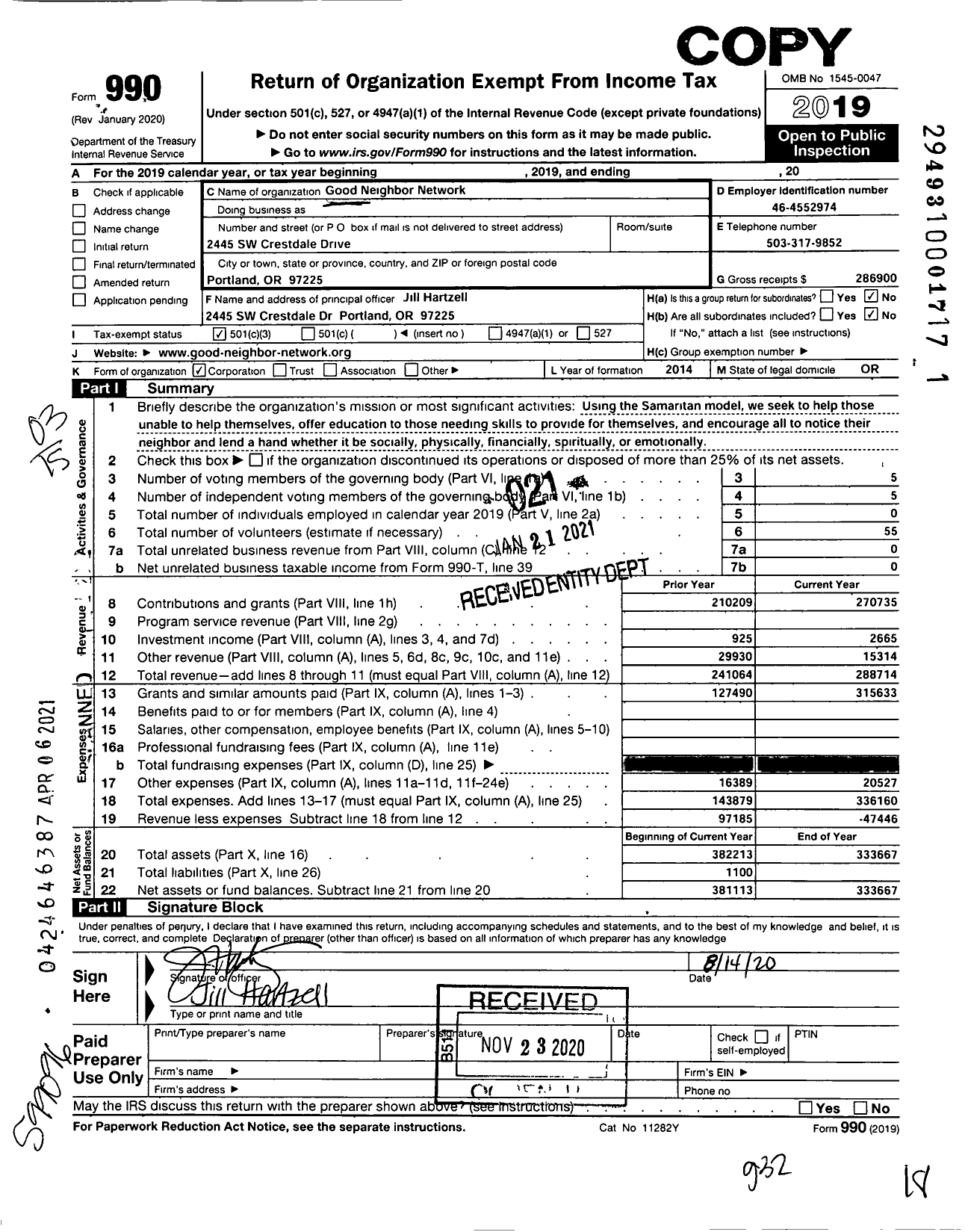 Image of first page of 2019 Form 990 for Good Neighbor Network