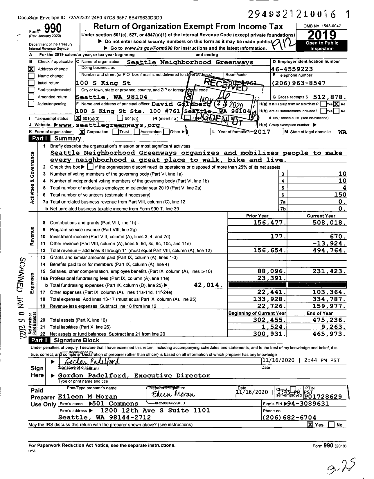 Image of first page of 2019 Form 990 for Seattle Neighborhood Greenways