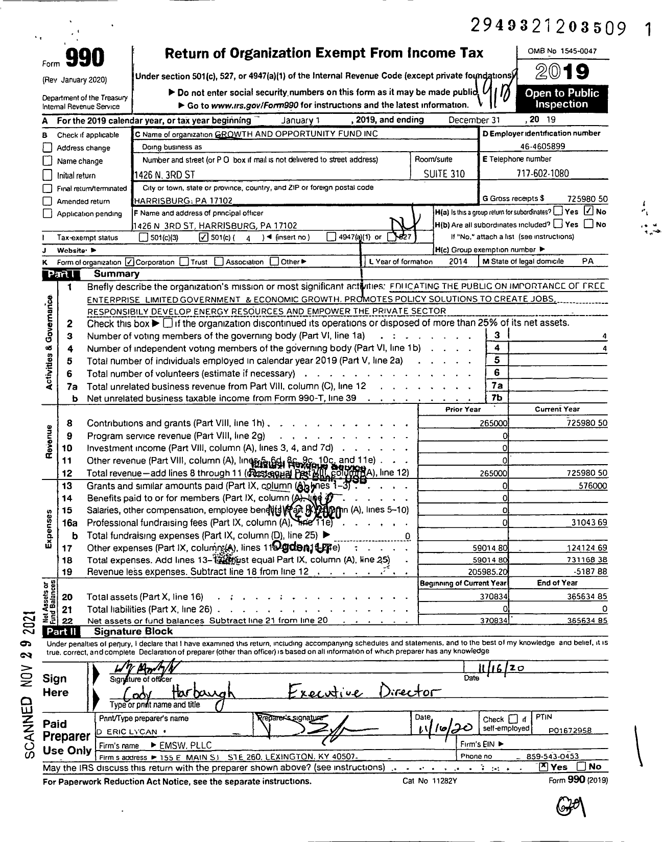 Image of first page of 2019 Form 990O for Growth and Opportunity Fund