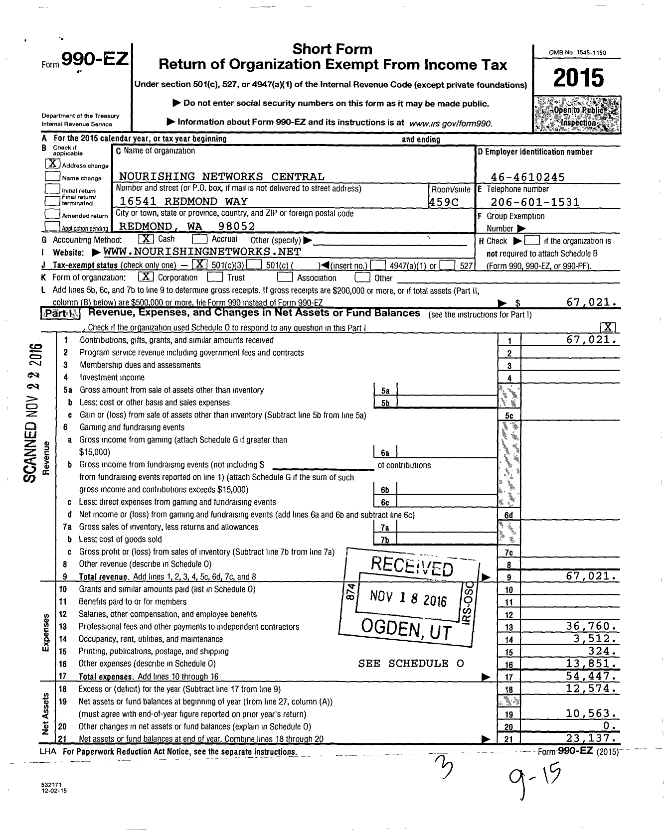 Image of first page of 2015 Form 990EZ for Nourishing Networks Consortium