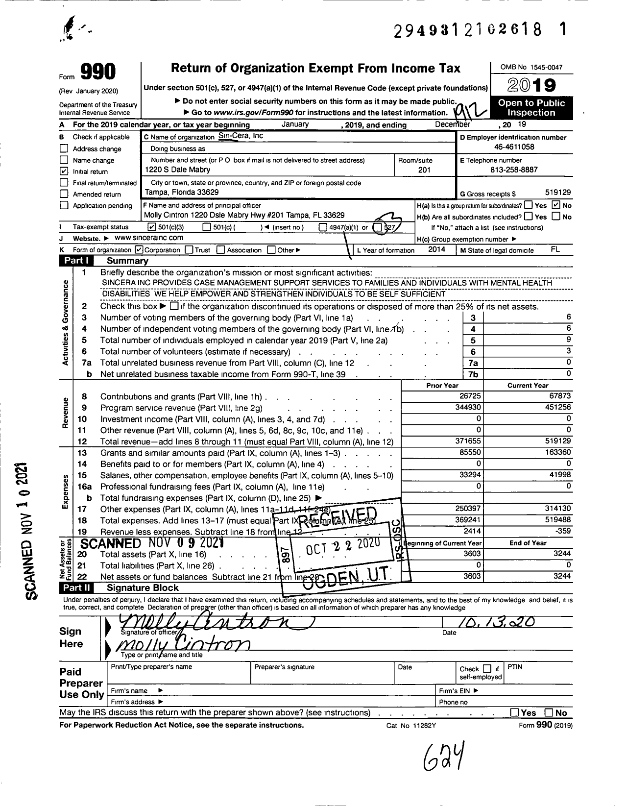 Image of first page of 2019 Form 990 for Sin Cera