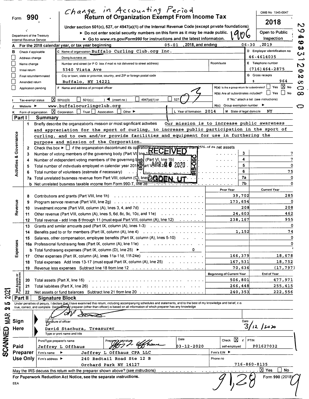 Image of first page of 2018 Form 990 for Buffalo Curling Cluborg