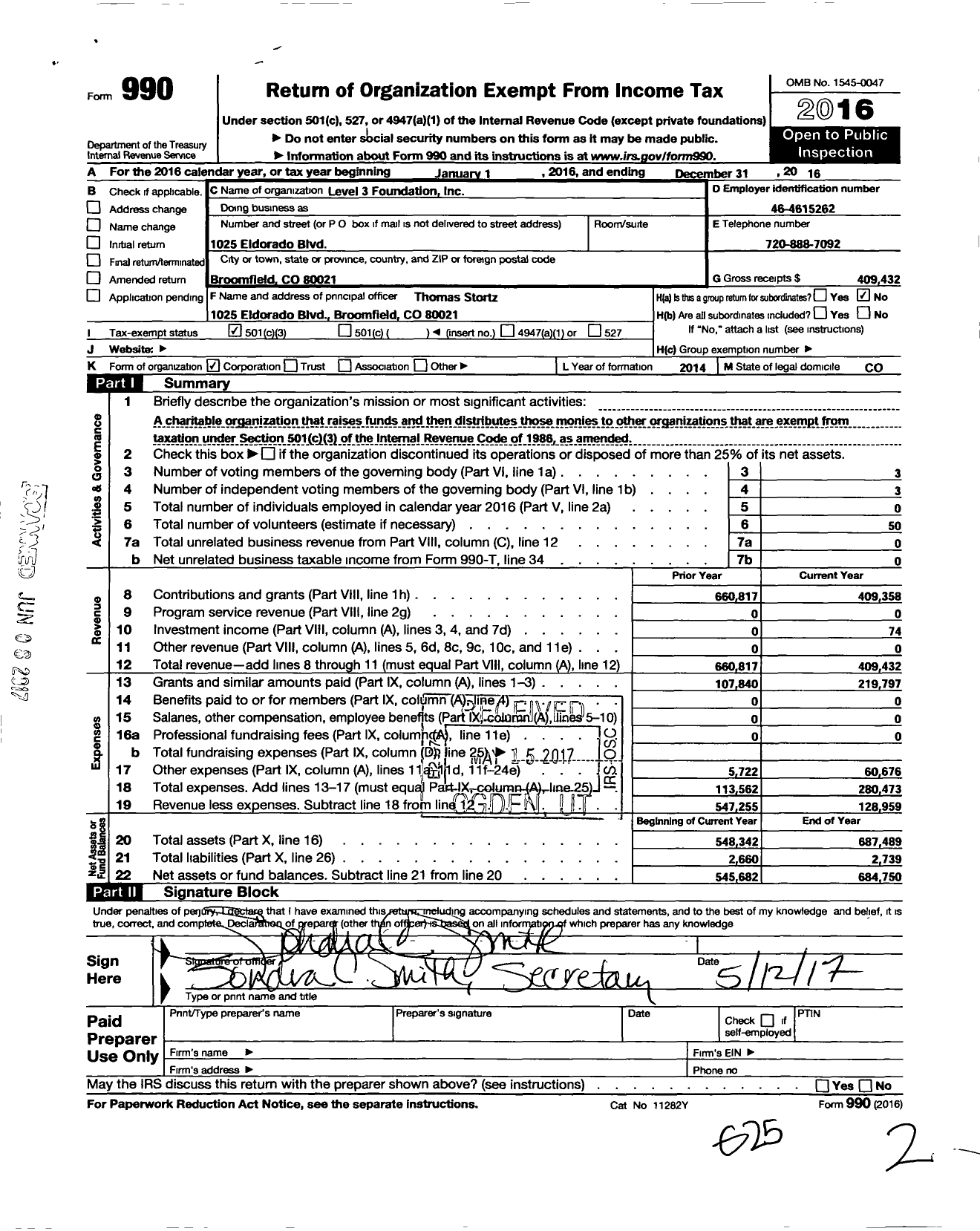 Image of first page of 2016 Form 990 for Centurylink Community Giving Foundation