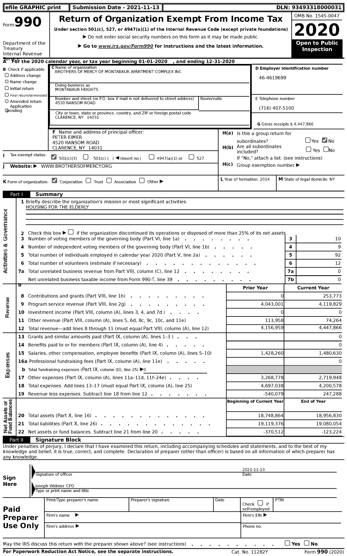 Image of first page of 2020 Form 990 for Montabaur Heights