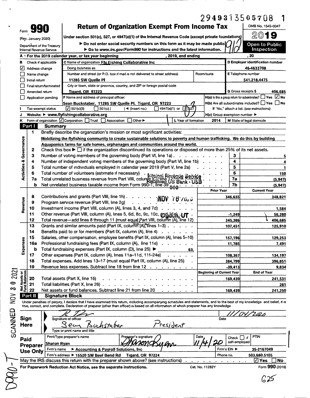 Image of first page of 2019 Form 990 for Fly Fishing Collaborative