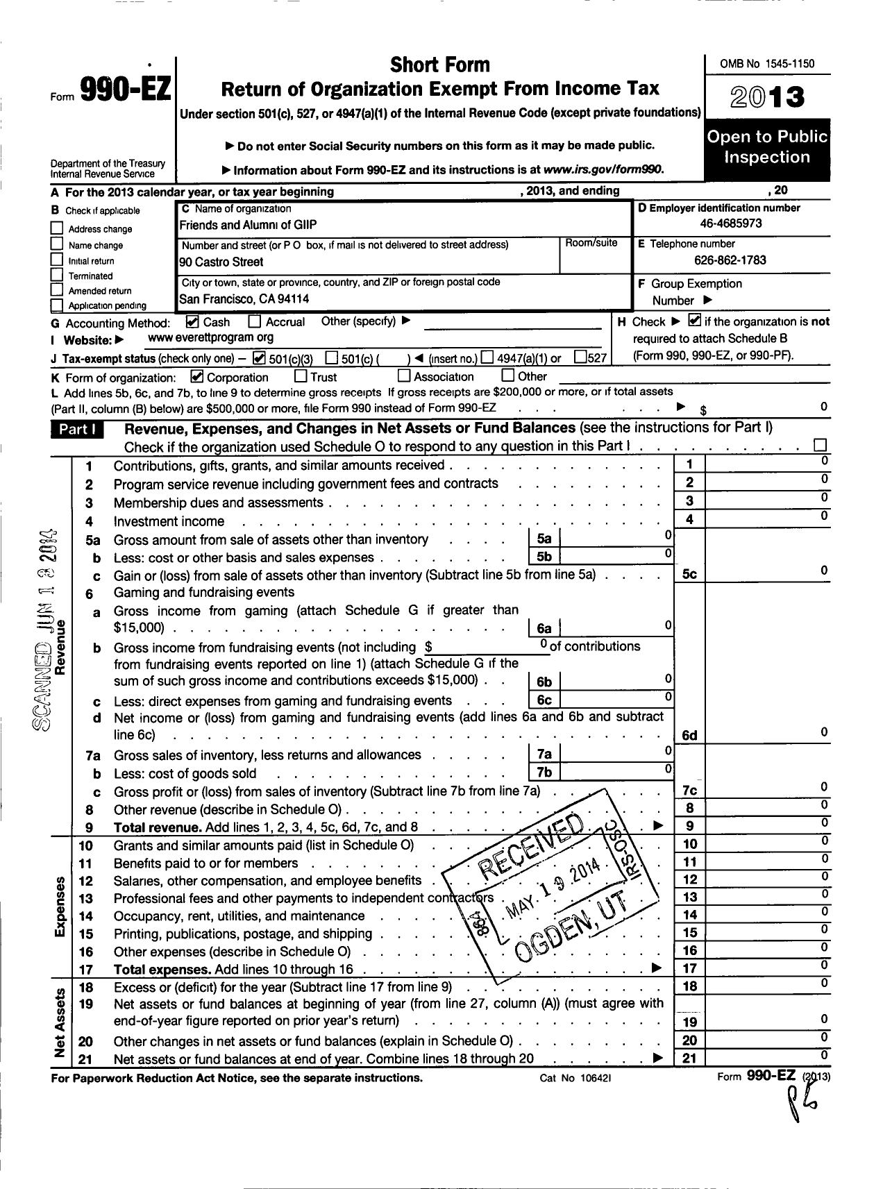 Image of first page of 2013 Form 990EZ for Friends and Alumni of Giip