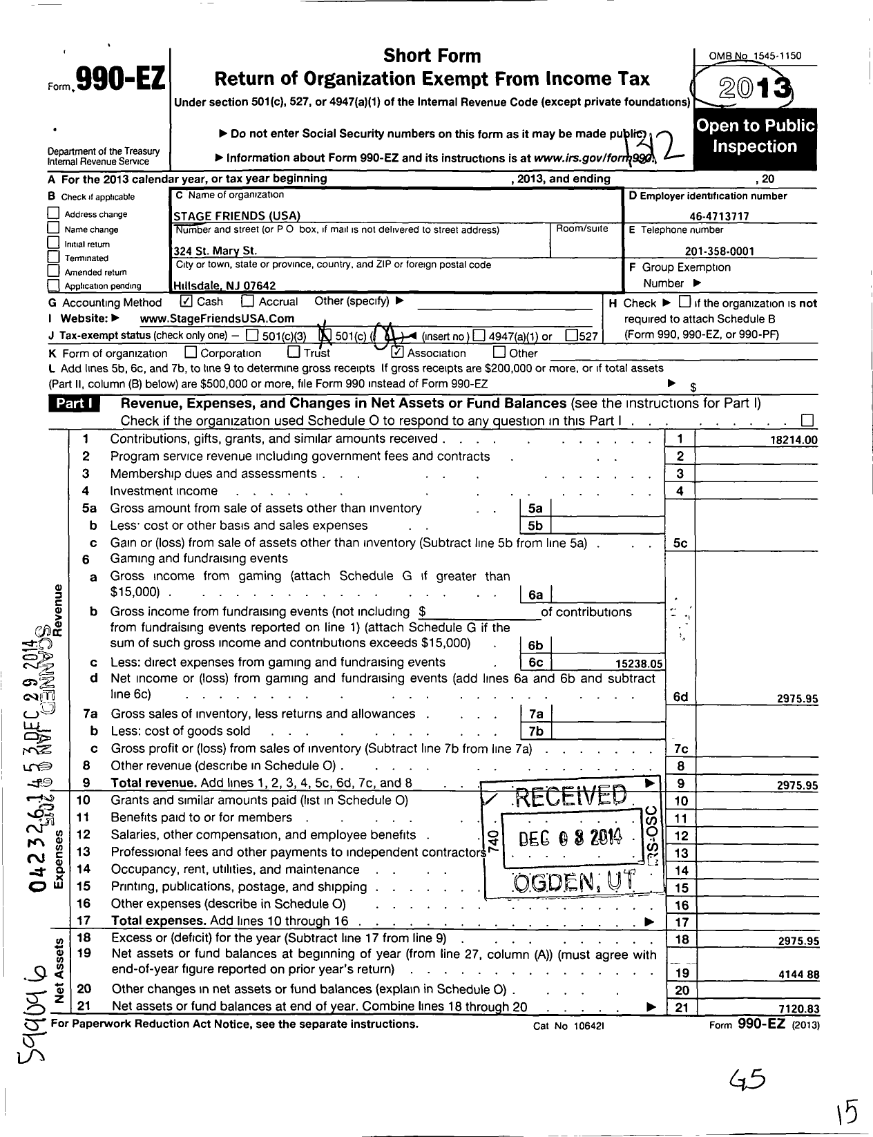 Image of first page of 2013 Form 990EO for Stage Friends USA