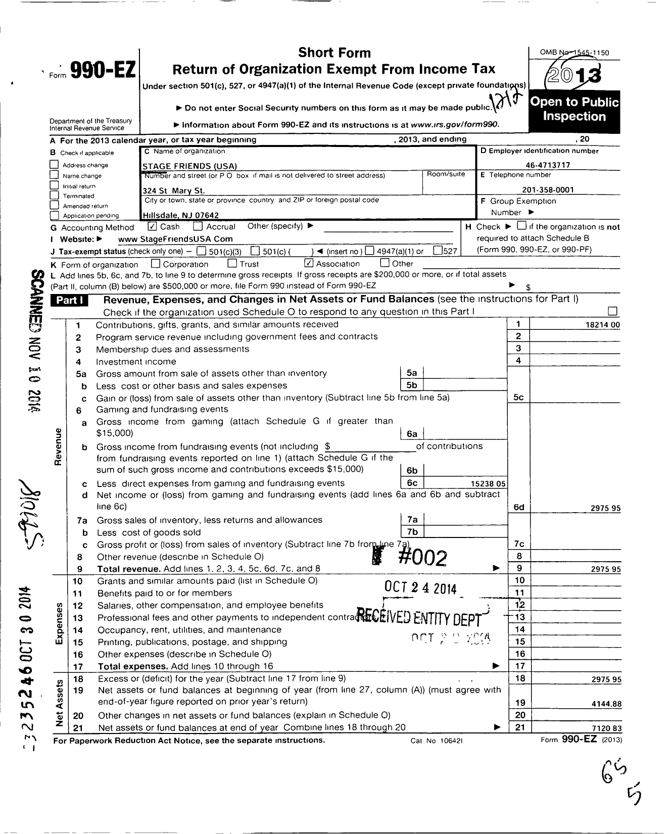 Image of first page of 2012 Form 990EO for Stage Friends USA