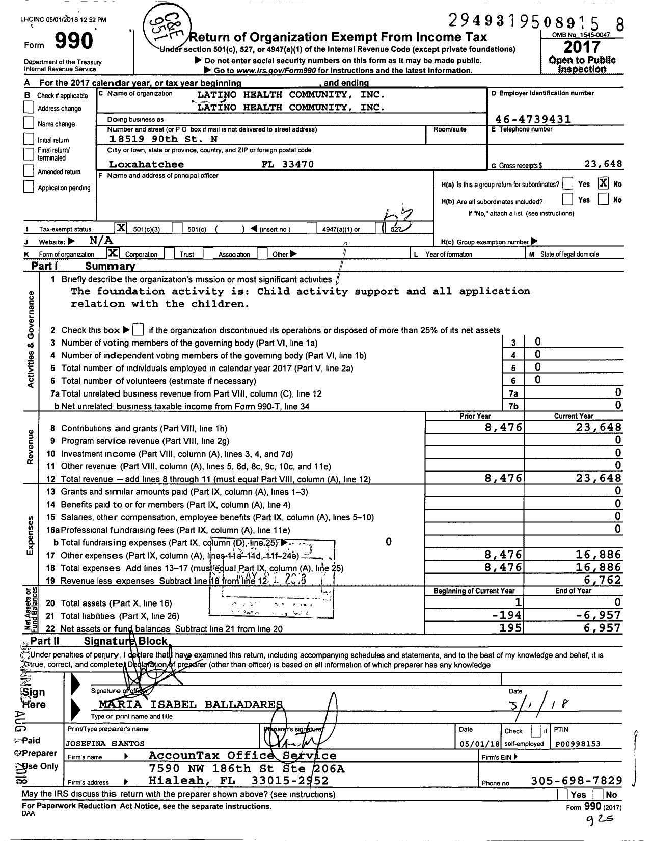 Image of first page of 2017 Form 990 for Latino Health Community