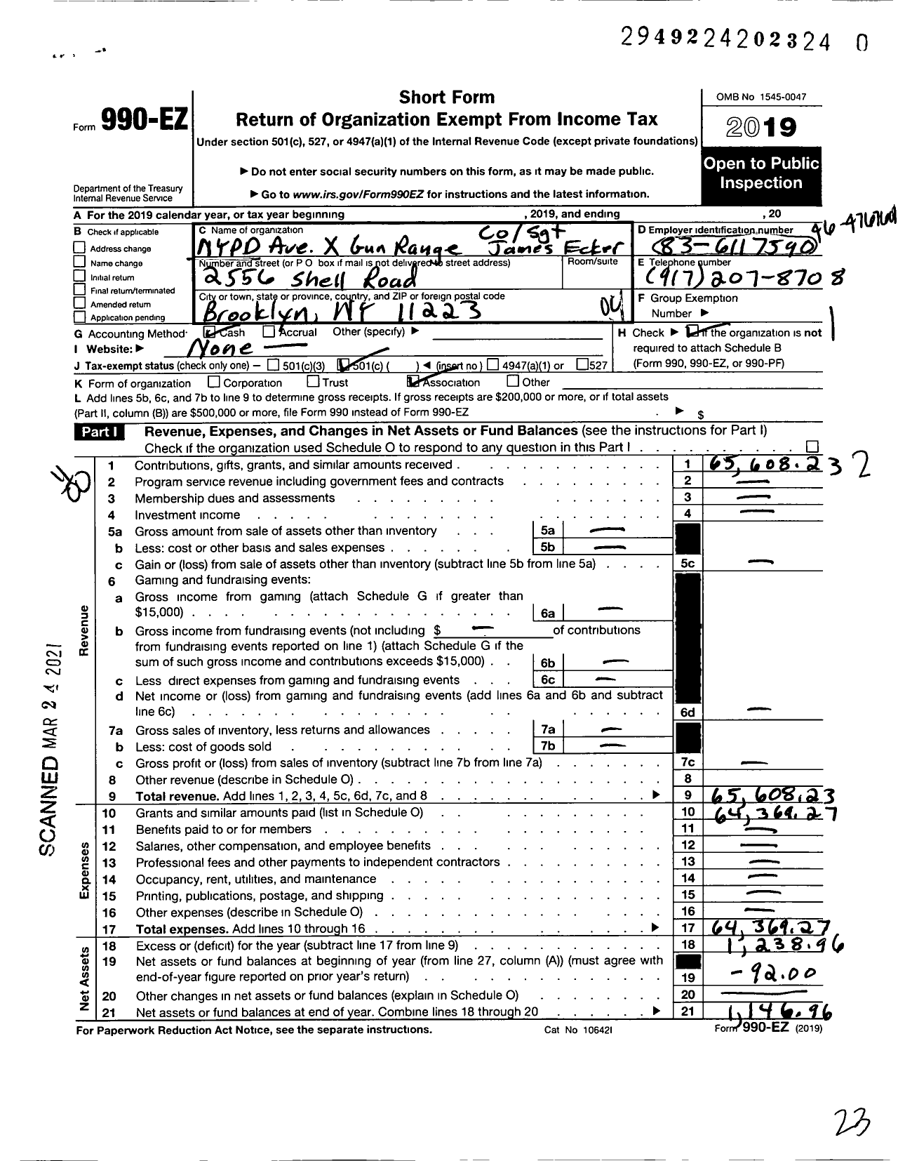 Image of first page of 2019 Form 990EO for Nypd Avex Gun Range