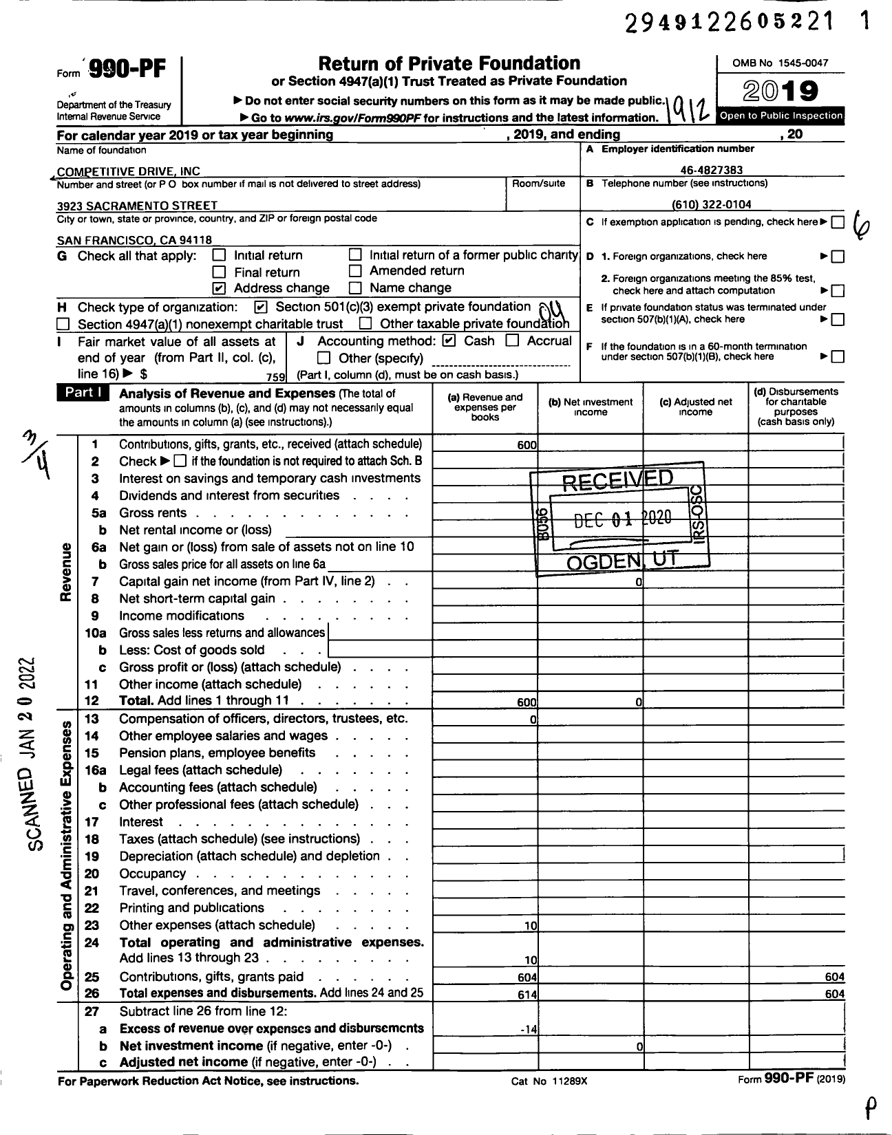 Image of first page of 2019 Form 990PF for Competitive Drive