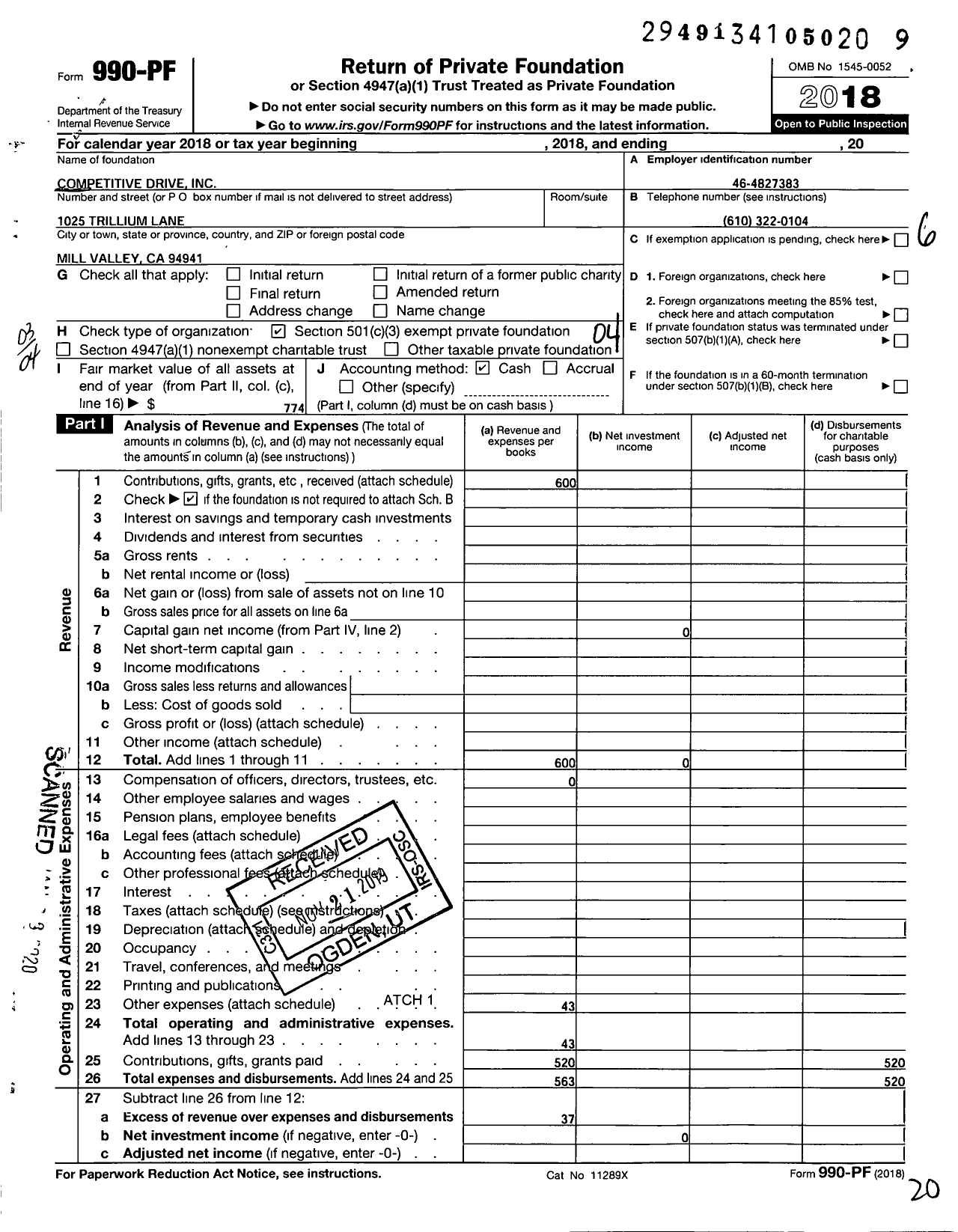 Image of first page of 2018 Form 990PF for Competitive Drive