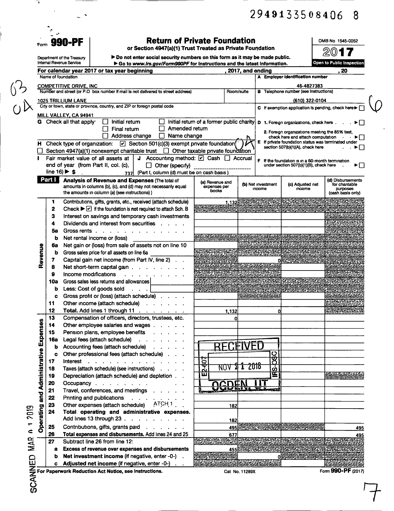 Image of first page of 2017 Form 990PF for Competitive Drive