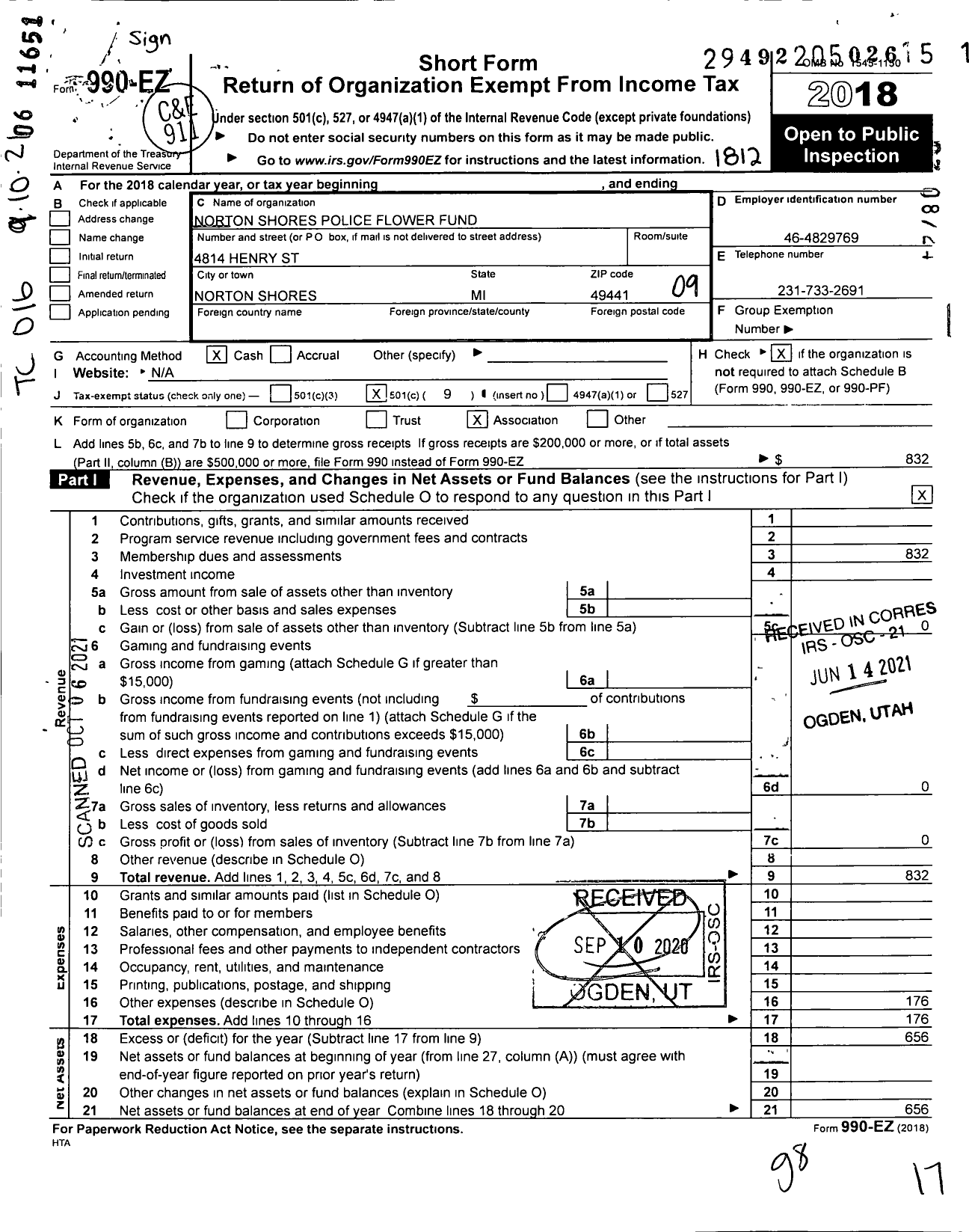 Image of first page of 2018 Form 990EO for Norton Shores Police Flower Fund