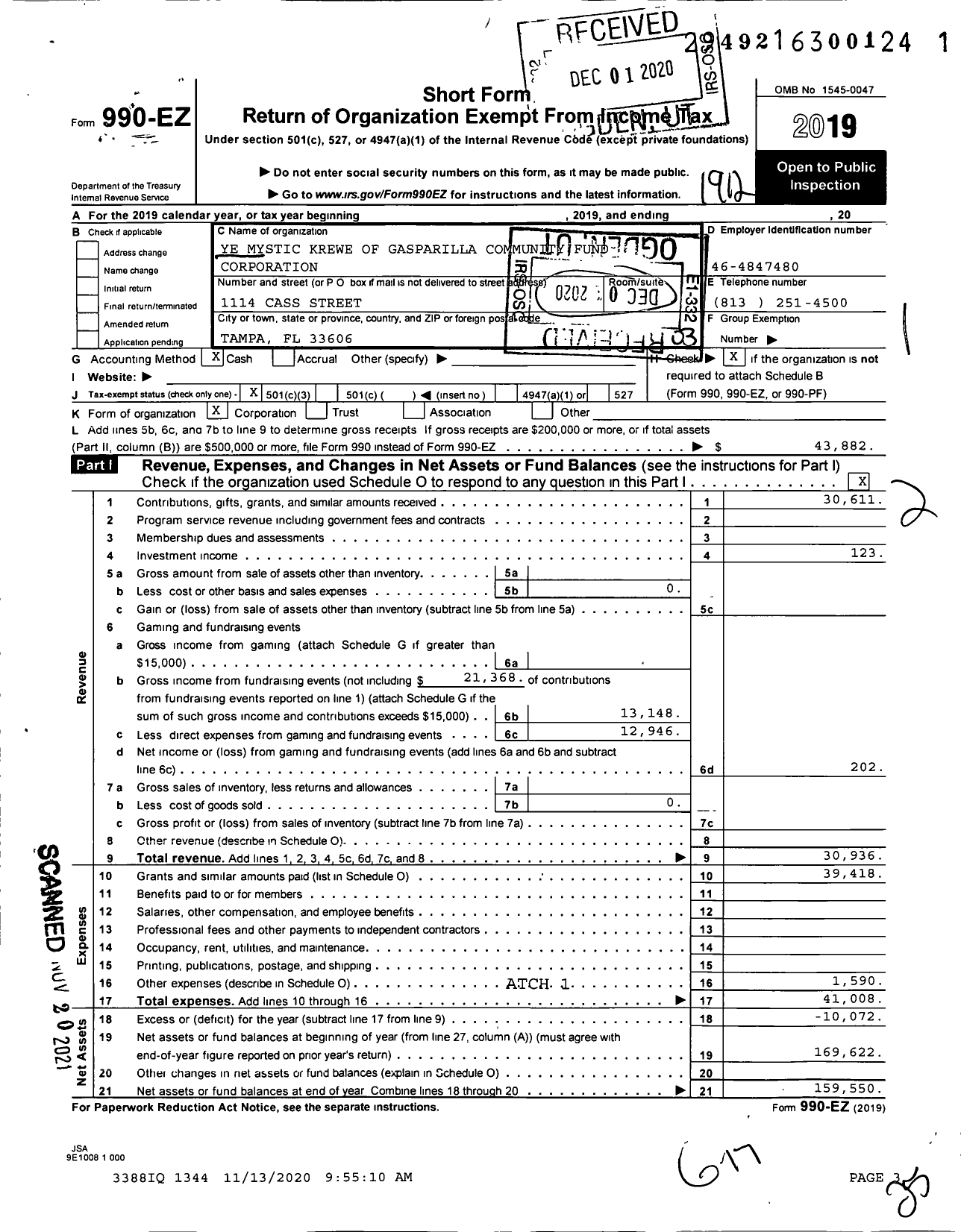 Image of first page of 2019 Form 990EZ for Ye Mystic Krewe of Gasparilla Community Fund Corporation