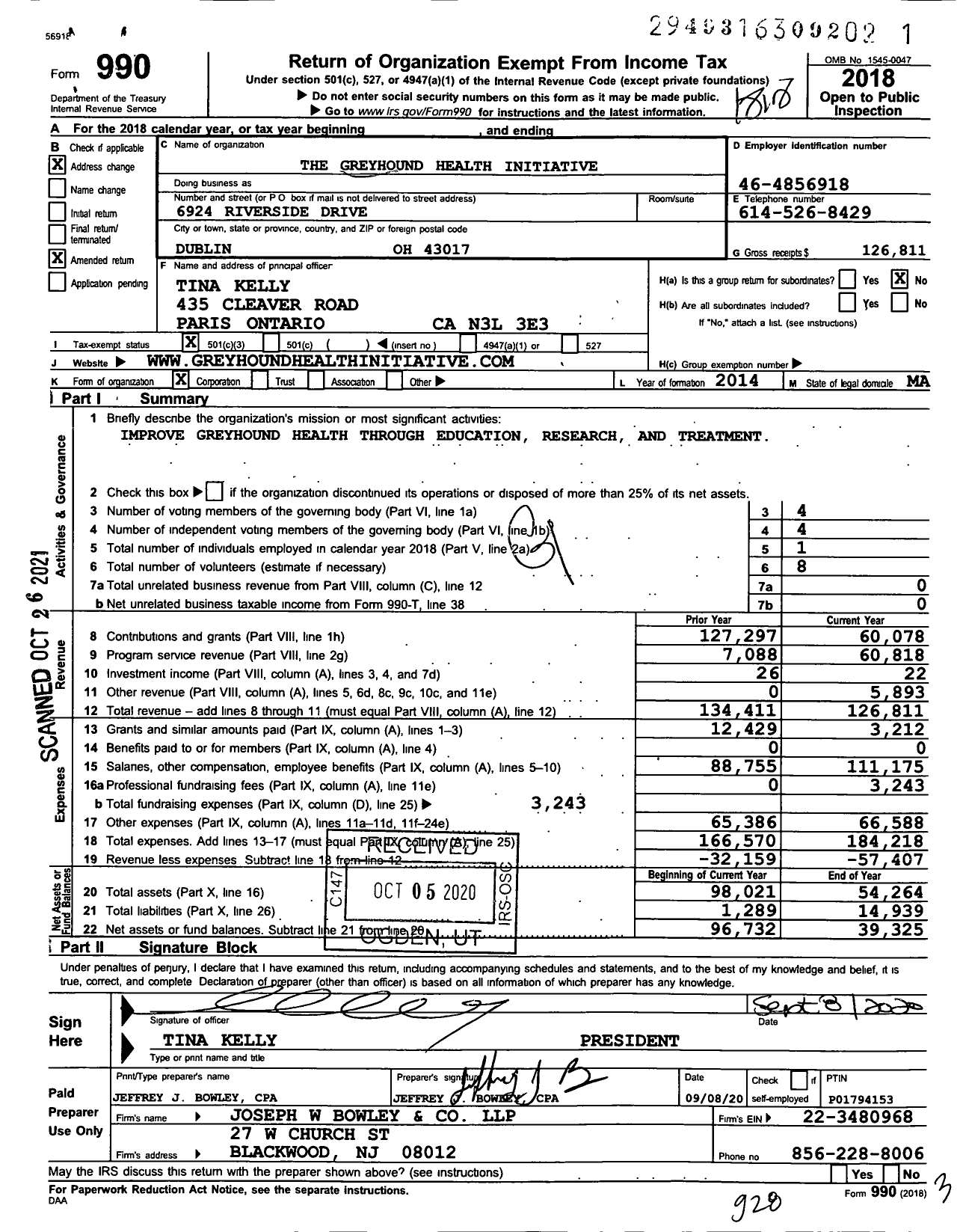 Image of first page of 2018 Form 990 for Greyhound Health Initiative