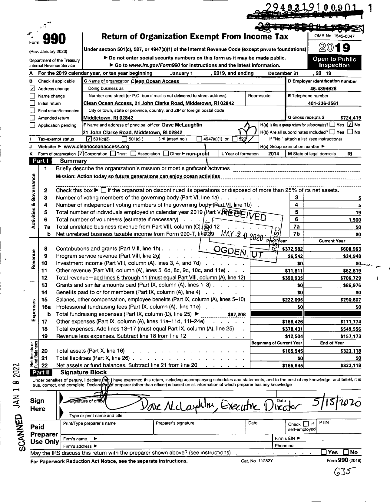 Image of first page of 2019 Form 990 for Clean Ocean Access